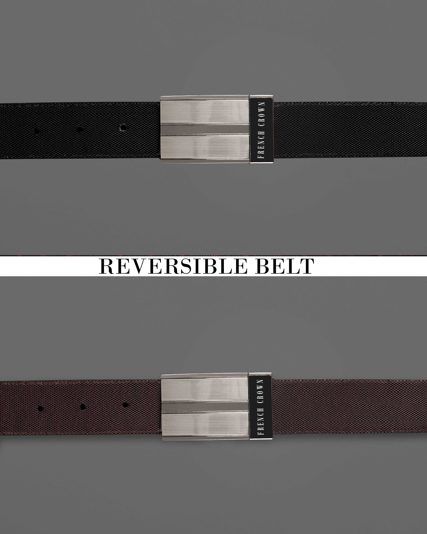 Golden and Black Box Buckle with Jade Black and Brown Leather Free Handcrafted Reversible Belt BT063-28, BT063-30, BT063-32, BT063-34, BT063-36, BT063-38