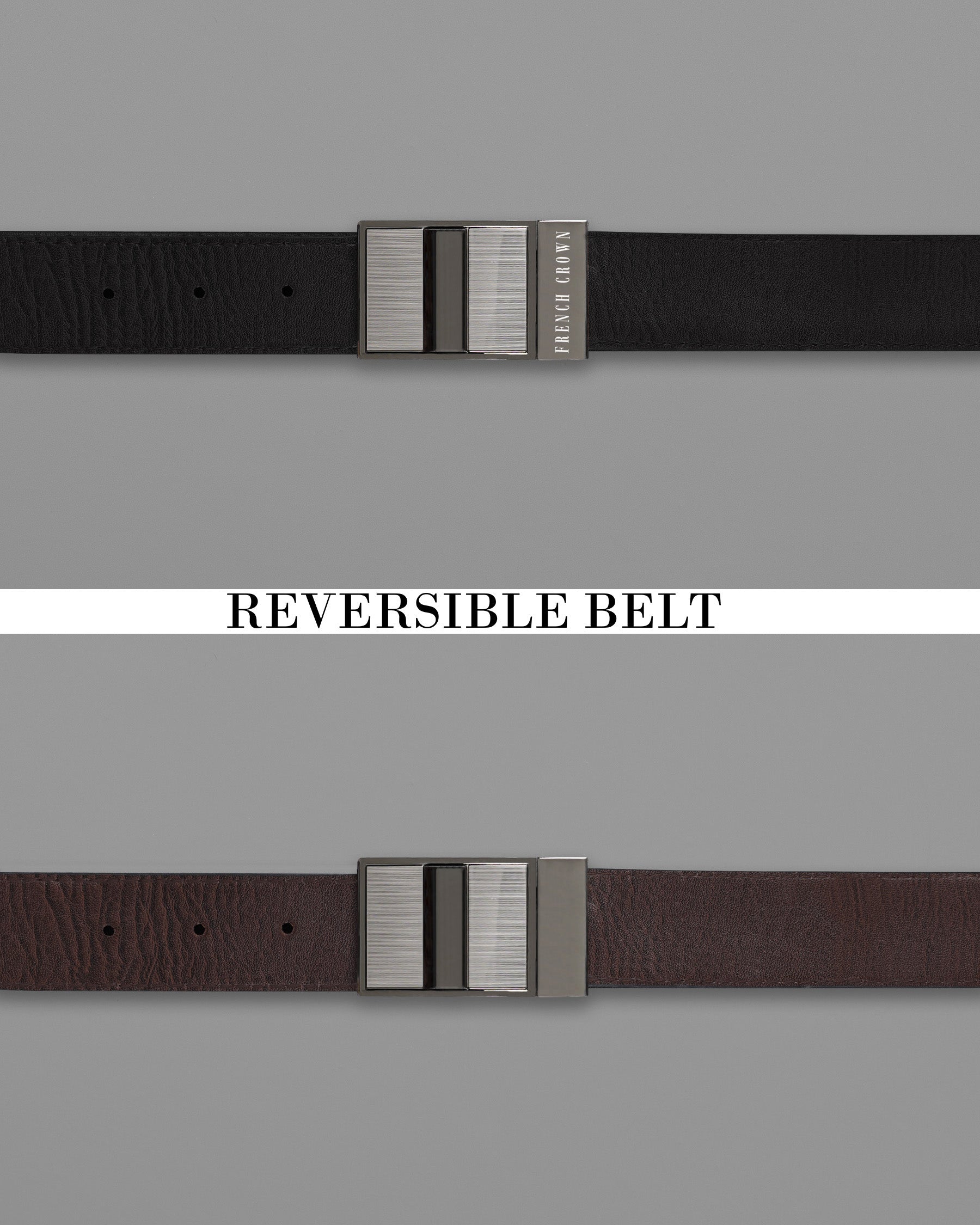 Silver and Gray with Black Box Buckle with Jade Black and Brown Leather Free Handcrafted Reversible Belt BT064-28, BT064-30, BT064-32, BT064-34, BT064-36, BT064-38