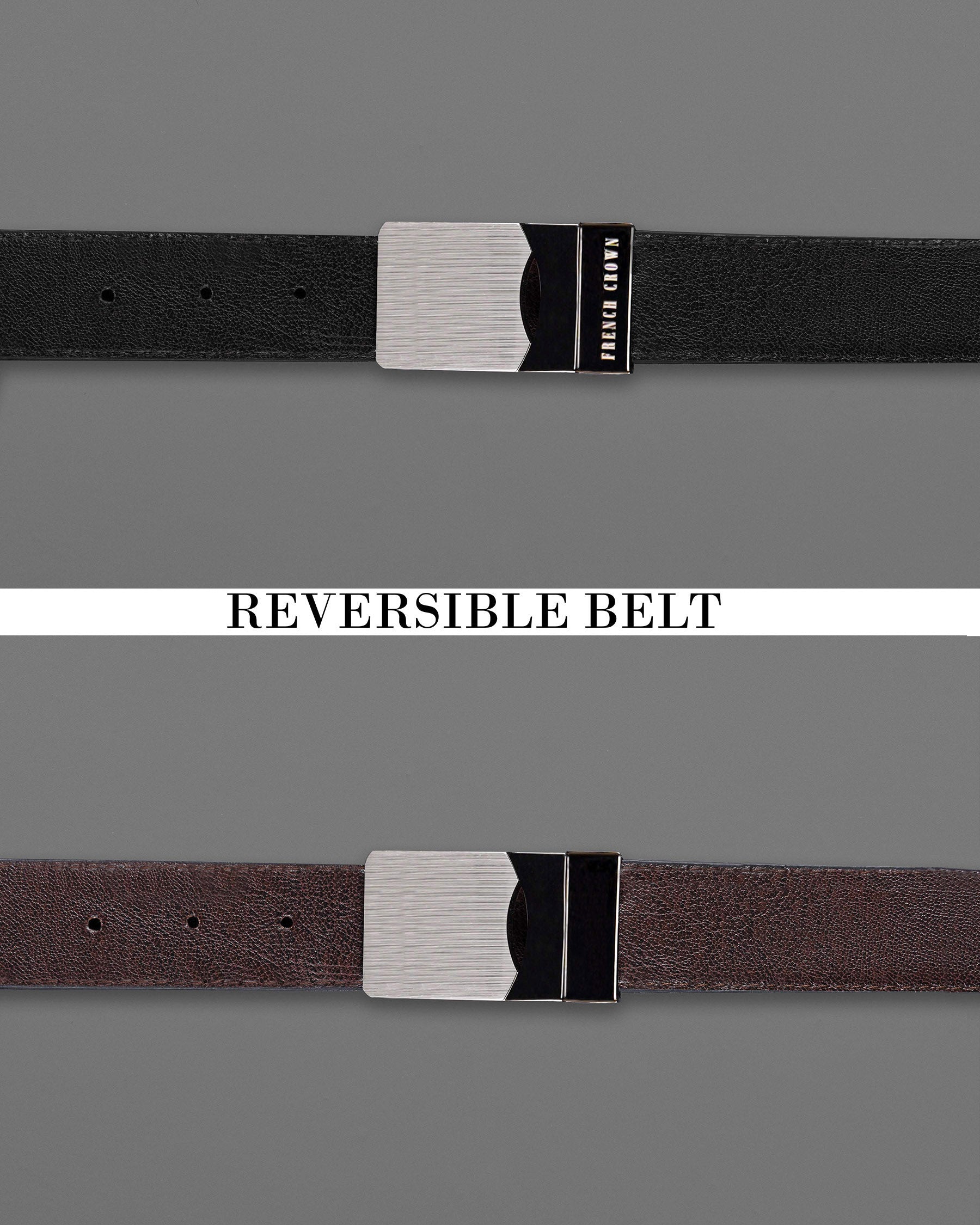 Golden and Black Box Buckle with Jade Black and Brown Leather Free Handcrafted Reversible Belt BT065-28, BT065-30, BT065-32, BT065-34, BT065-36, BT065-38