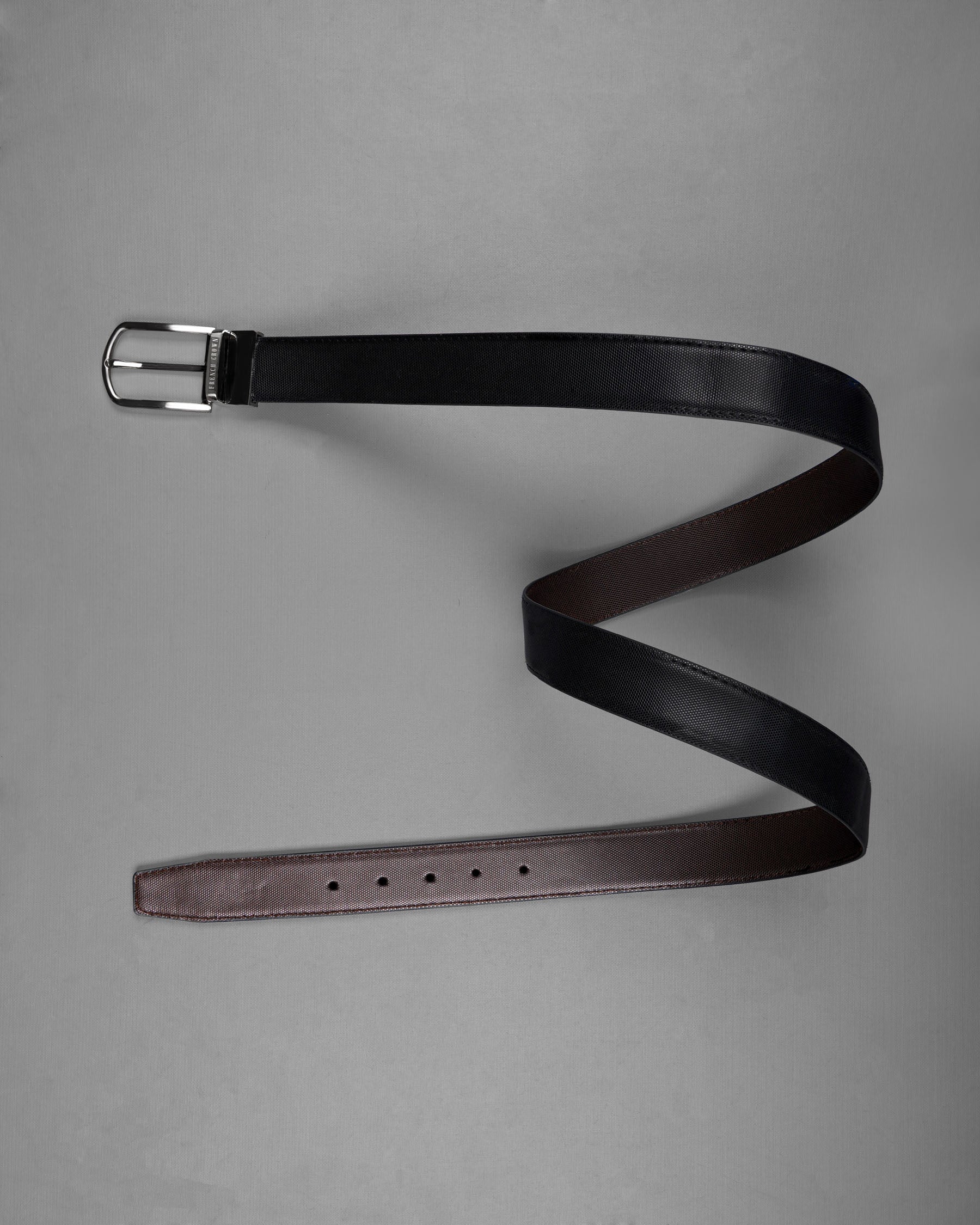 Silver Metallic Buckle with Jade Black and Brown Leather Free Handcrafted Reversible Belt BT067-28, BT067-30, BT067-32, BT067-34, BT067-36, BT067-38