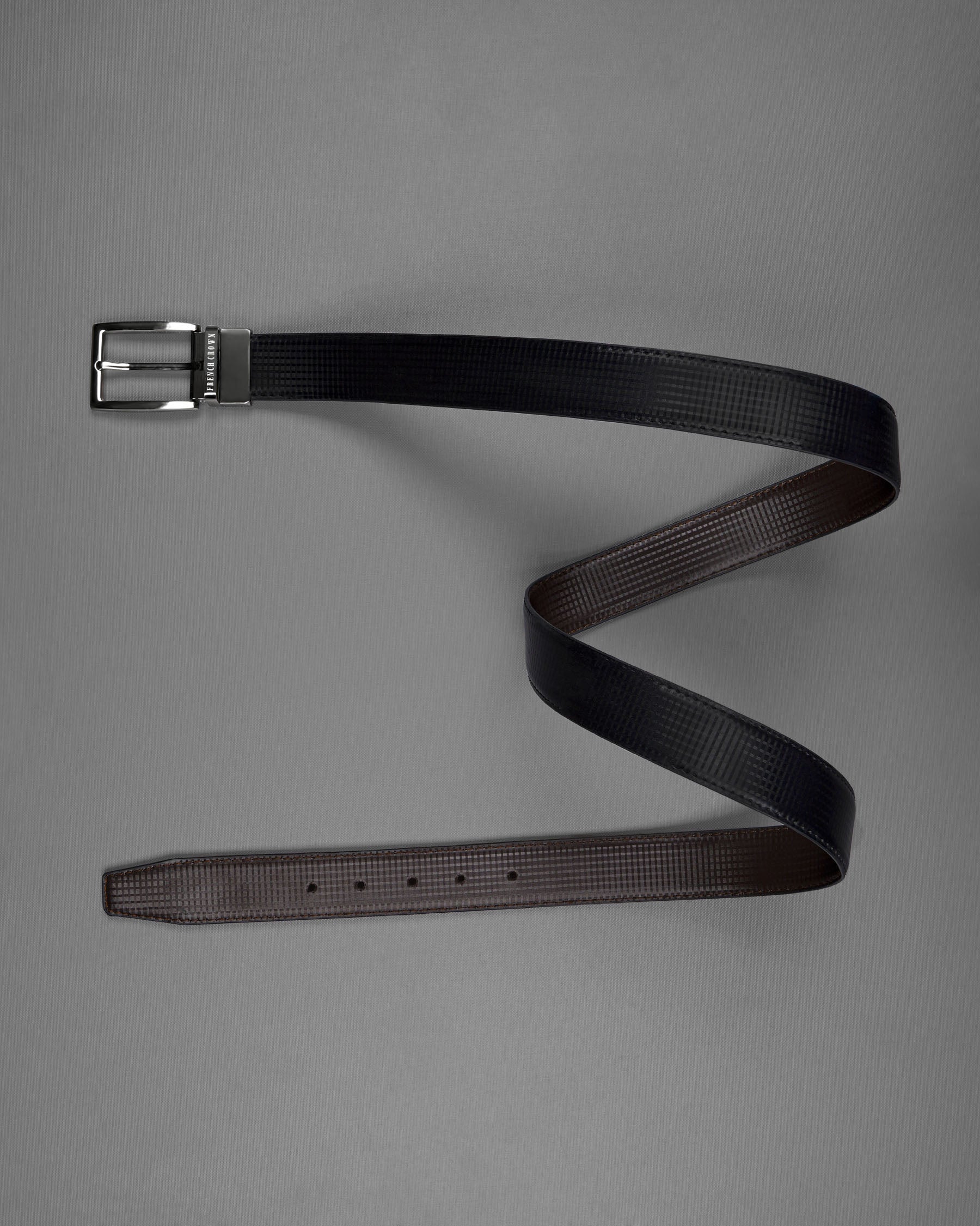 Silver Metallic Shiny Buckle with Jade Black and Dark Brown Leather Free Handcrafted Reversible Belt BT068-28, BT068-30, BT068-32, BT068-34, BT068-36, BT068-38