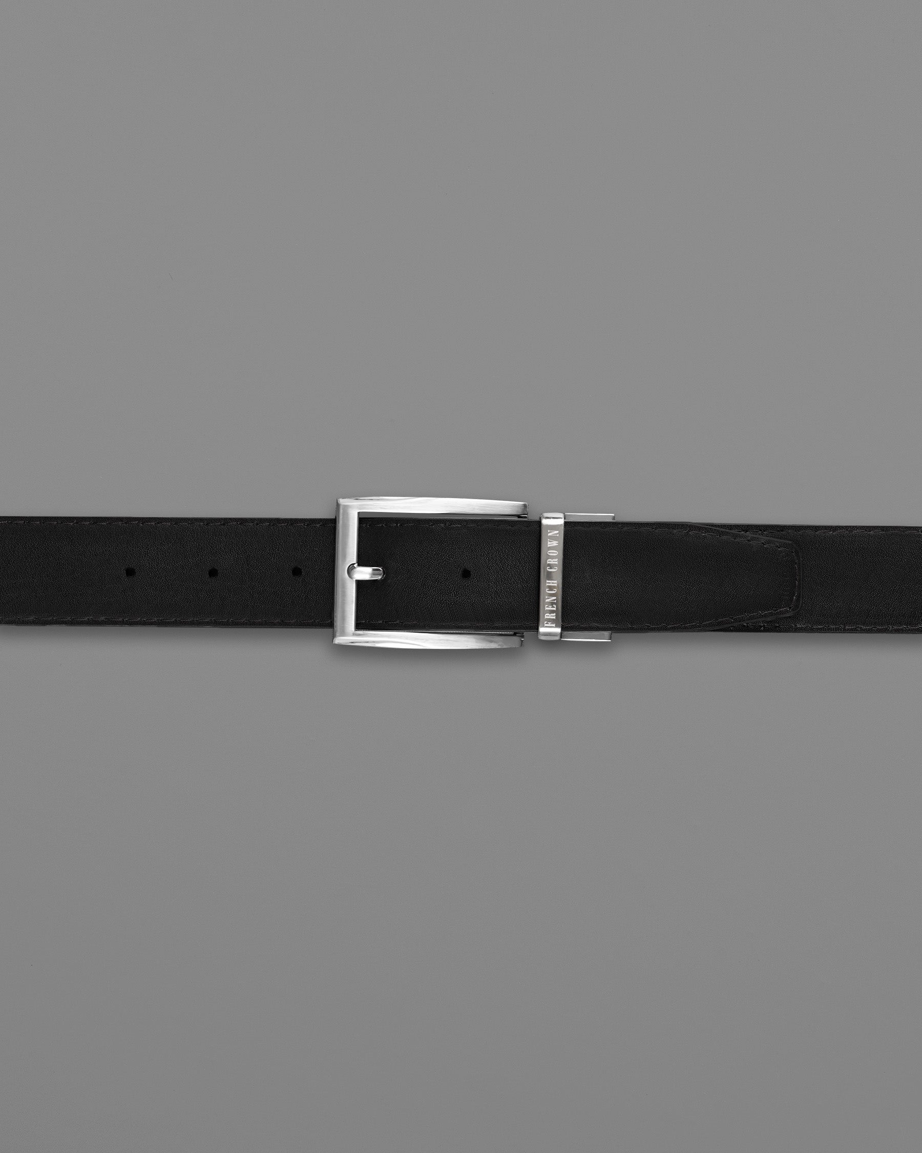 Silver Metallic Shiny Buckle with Jade Black and Brown Leather Free Handcrafted Reversible Belt BT072-28, BT072-30, BT072-32, BT072-34, BT072-36, BT072-38