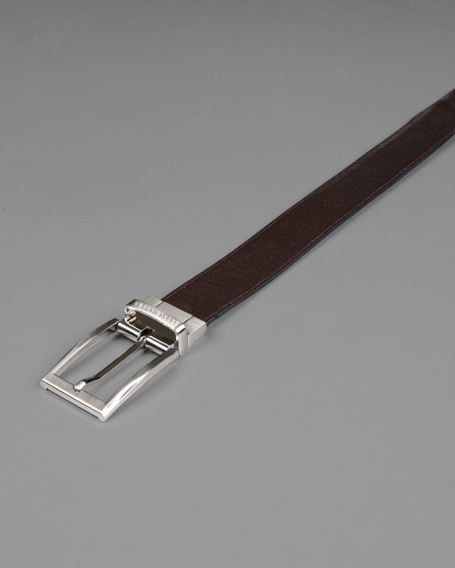 Silver Metallic Shiny Buckle with Jade Black and Brown Leather Free Handcrafted Reversible Belt