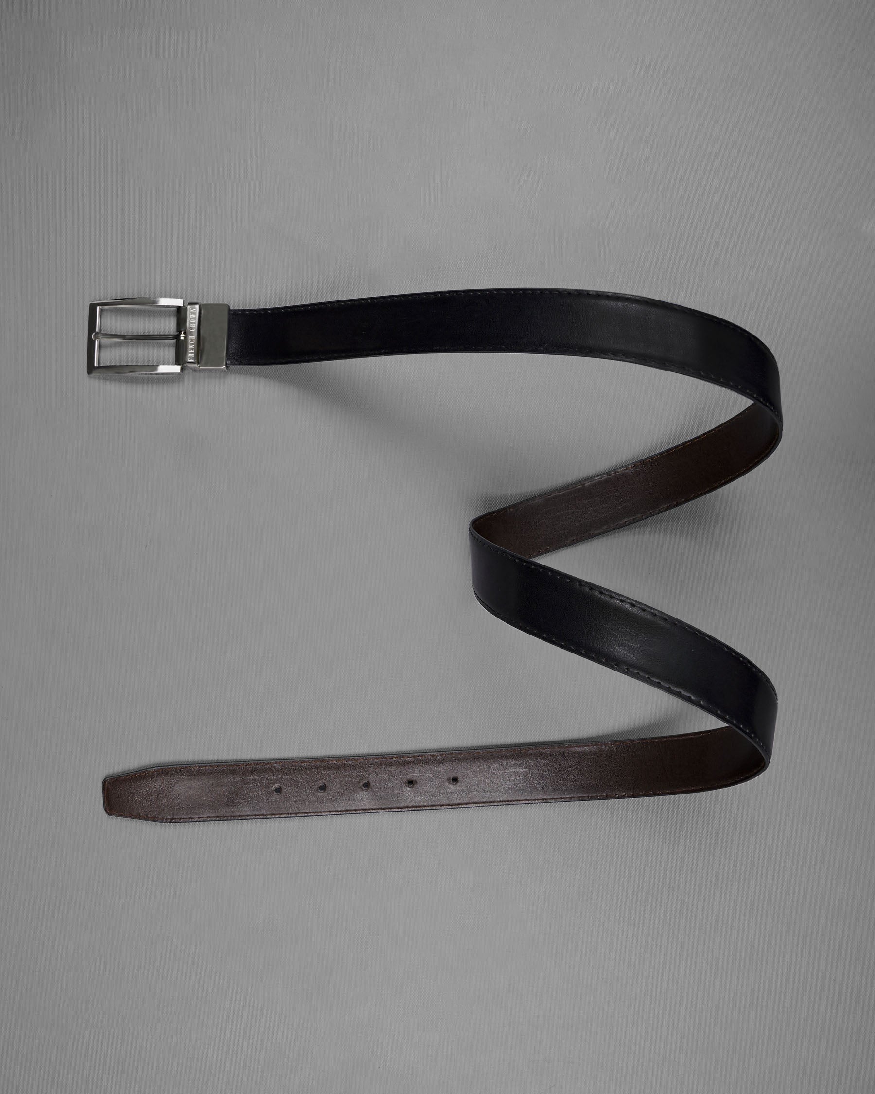 Silver Metallic Shiny Buckle with Jade Black and Brown Leather Free Handcrafted Reversible Belt BT072-28, BT072-30, BT072-32, BT072-34, BT072-36, BT072-38