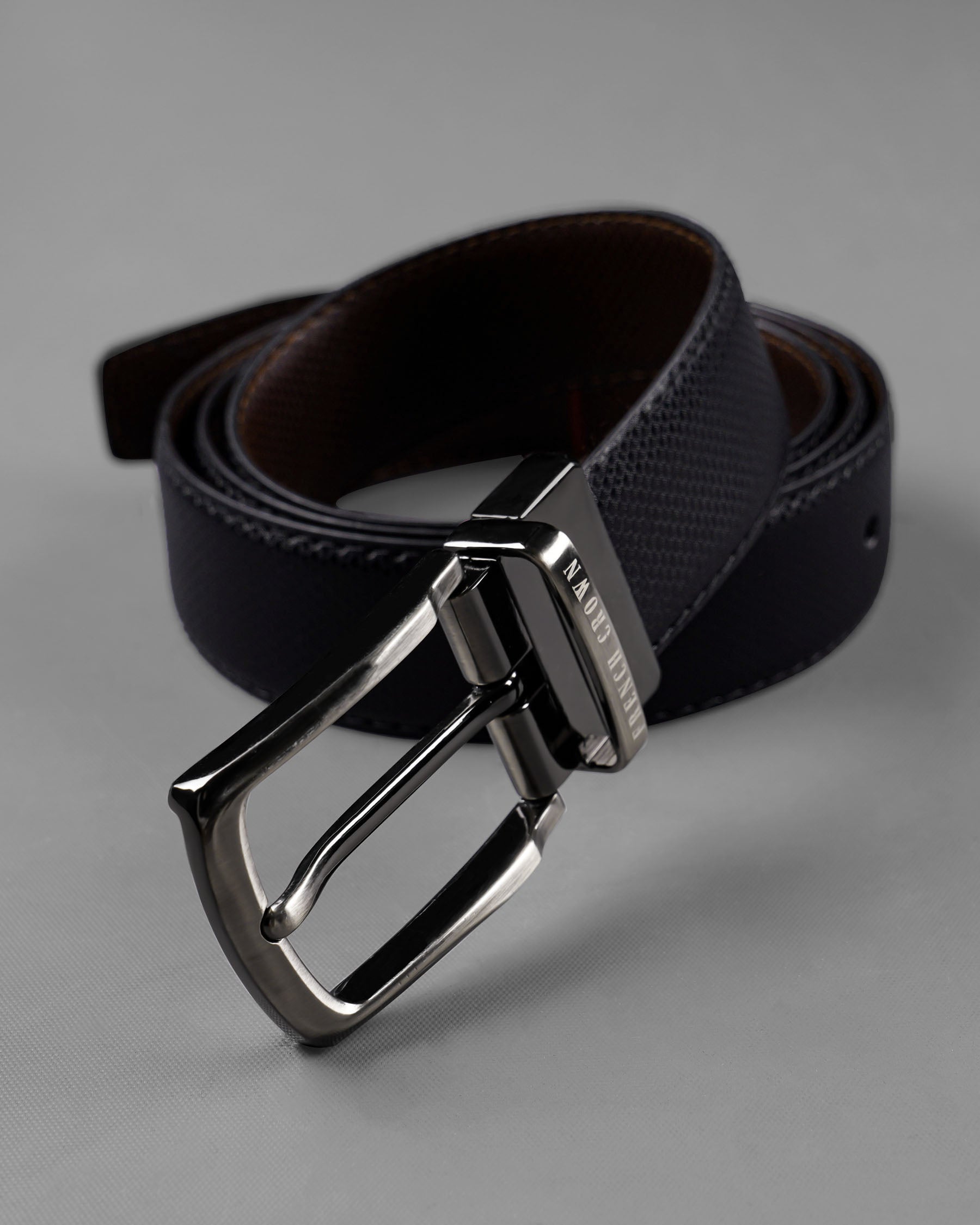 Silver Metallic Shiny Buckle with Jade Black and Brown Leather Free Handcrafted Reversible Belt