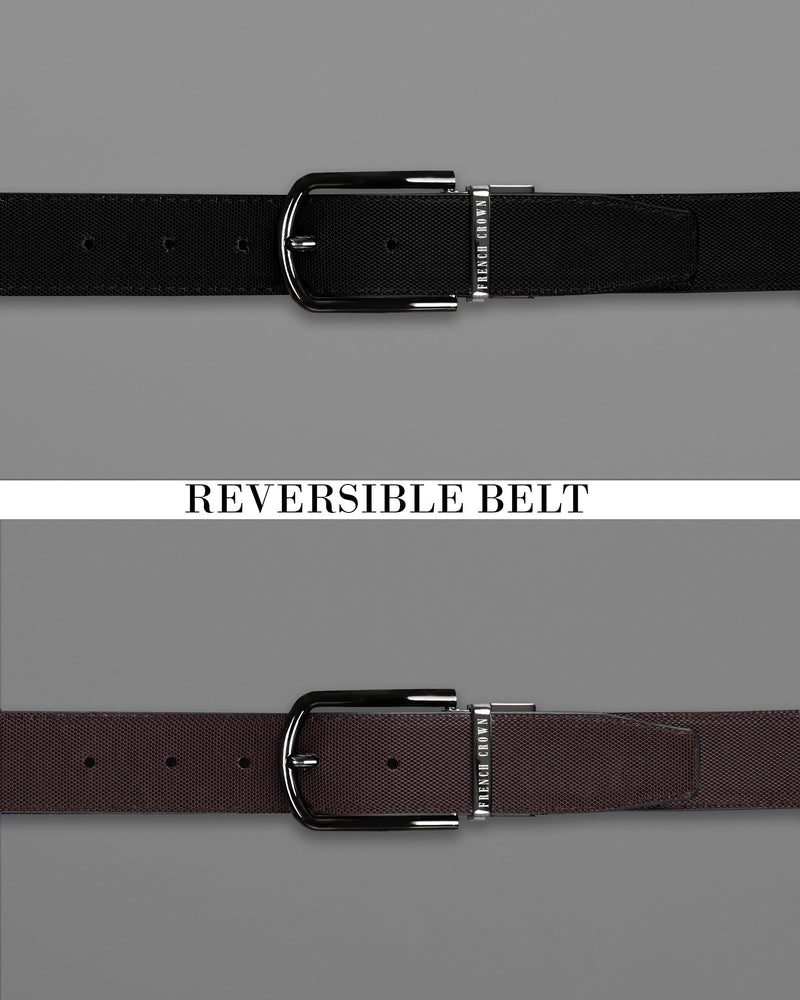 Black with Silver Shiny Buckle Jade Black and Brown Leather Free Handcrafted Reversible Belt BT081-28, BT081-30, BT081-32, BT081-34, BT081-36, BT081-38