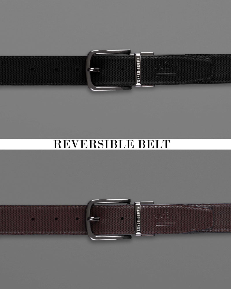 Metallic Black Buckle with Jade Black and Brown Leather Free Handcrafted Reversible Belt BT082-28, BT082-30, BT082-32, BT082-34, BT082-36, BT082-38