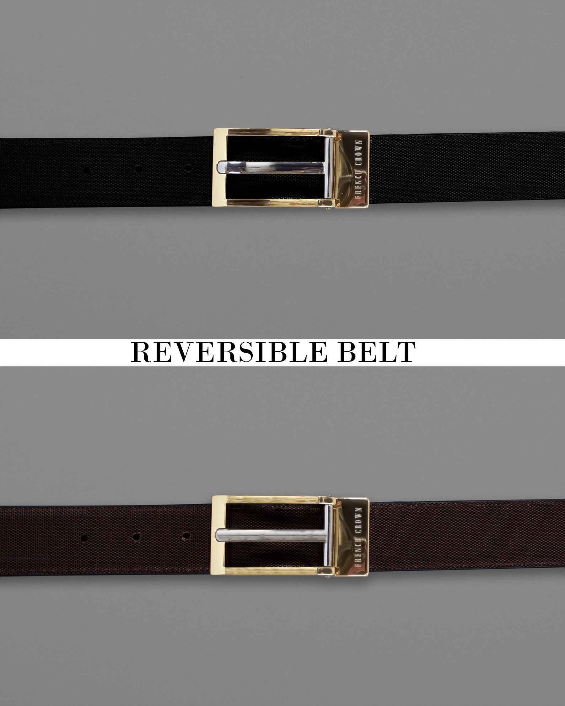 Gold Buckle Matt Finish with Jade Black and Brown Leather Free Handcrafted Reversible Belt BT095-28, BT095-30, BT095-32, BT095-34, BT095-36, BT095-38