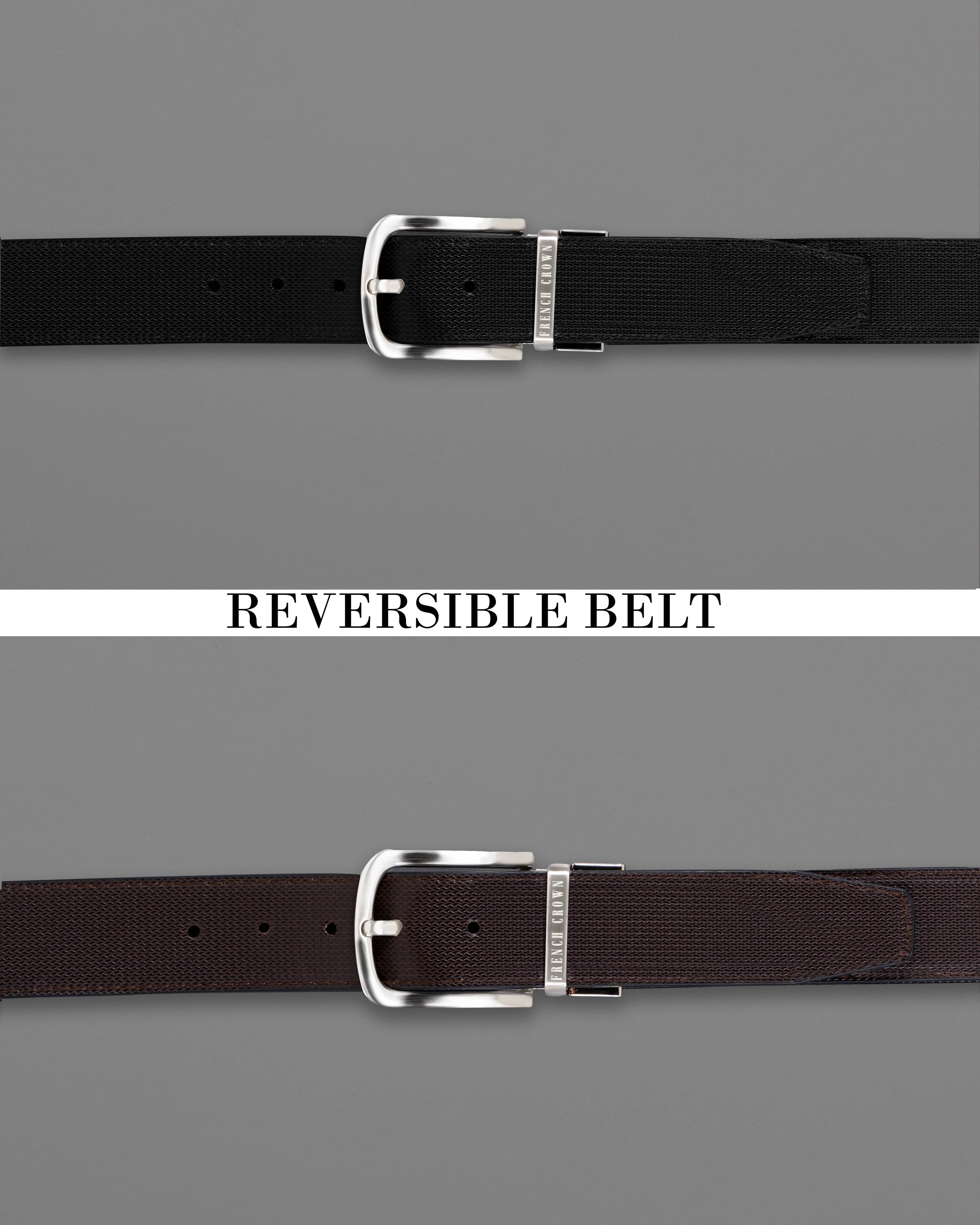 Silver Shiny Buckle With Jade Black and Brown Leather Free Handcrafted Reversible Belt BT096-28, BT096-30, BT096-32, BT096-34, BT096-36, BT096-38
