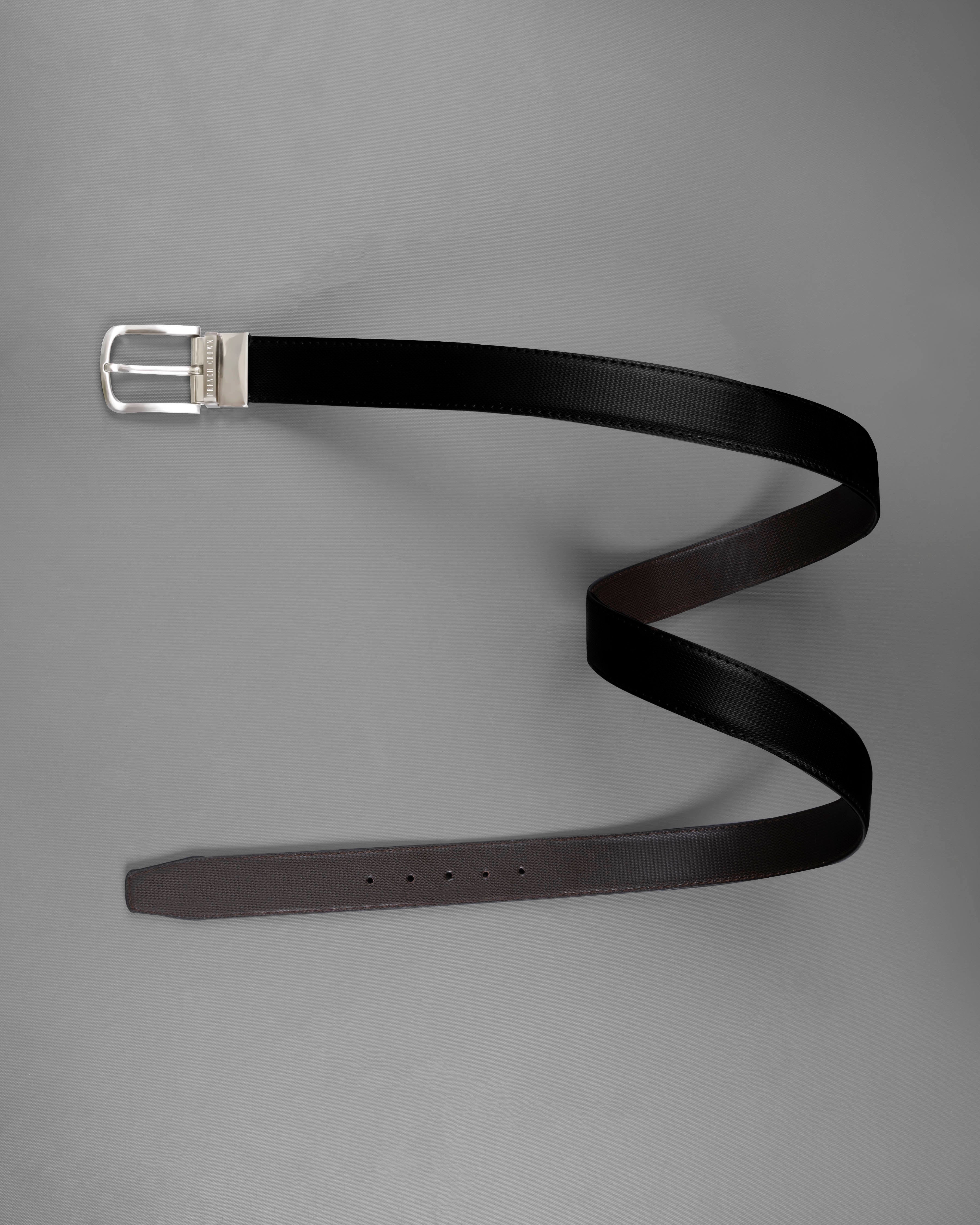 Silver Shiny Buckle With Jade Black and Brown Leather Free Handcrafted Reversible Belt BT096-28, BT096-30, BT096-32, BT096-34, BT096-36, BT096-38