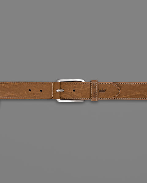 Brown Textured Vegan Leather Handcrafted Belt For Men
