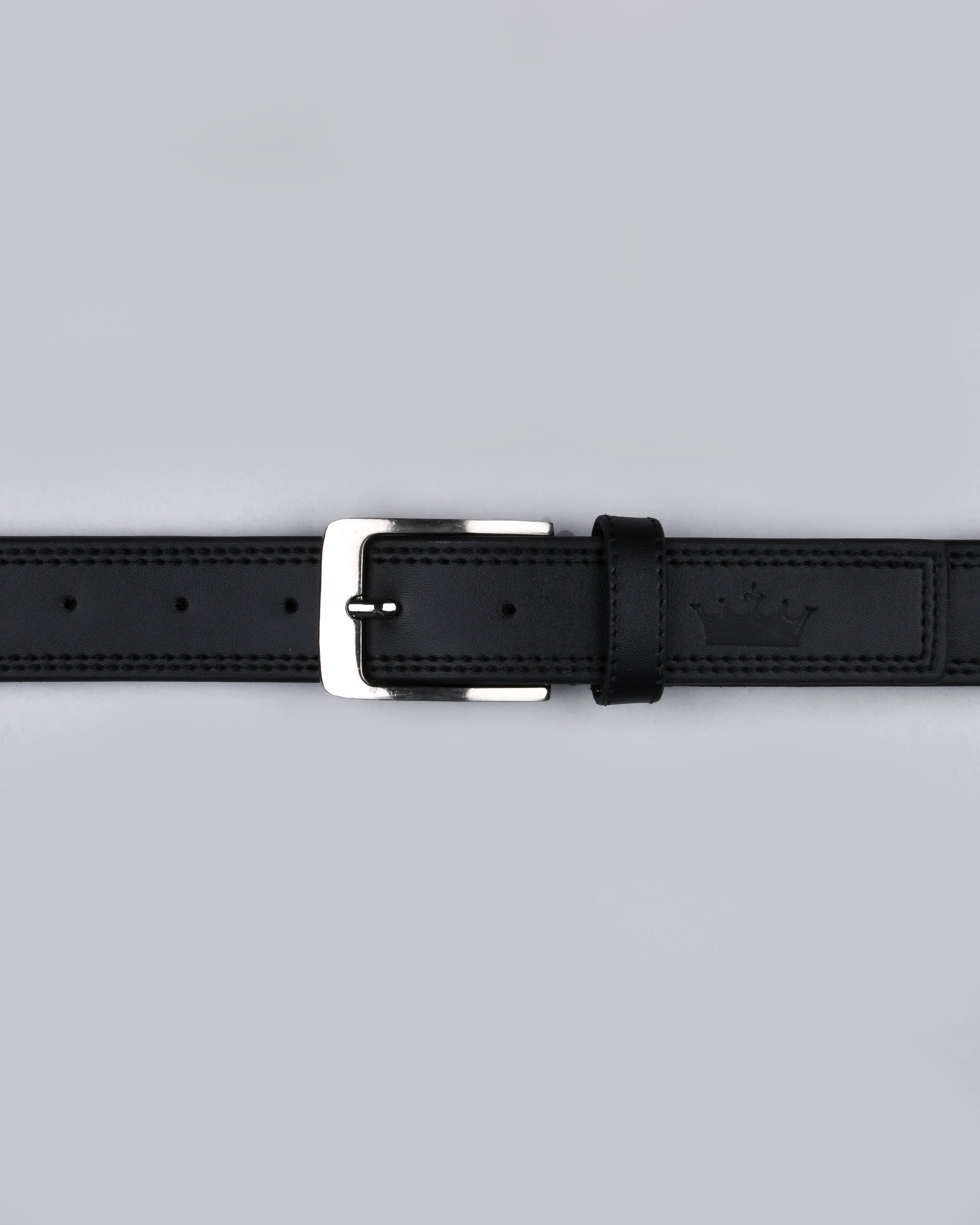 Jade Black Double Handmade Stitched Clean Strap Vegan Leather Belt BT20-28, BT20-36, BT20-38, BT20-32, BT20-34, BT20-30
