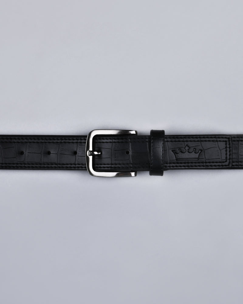 Jade Black Double Handmade Stitched Crocodile Skin Textured Vegan Leather Belt BT21-28, BT21-30, BT21-32, BT21-36, BT21-34, BT21-38