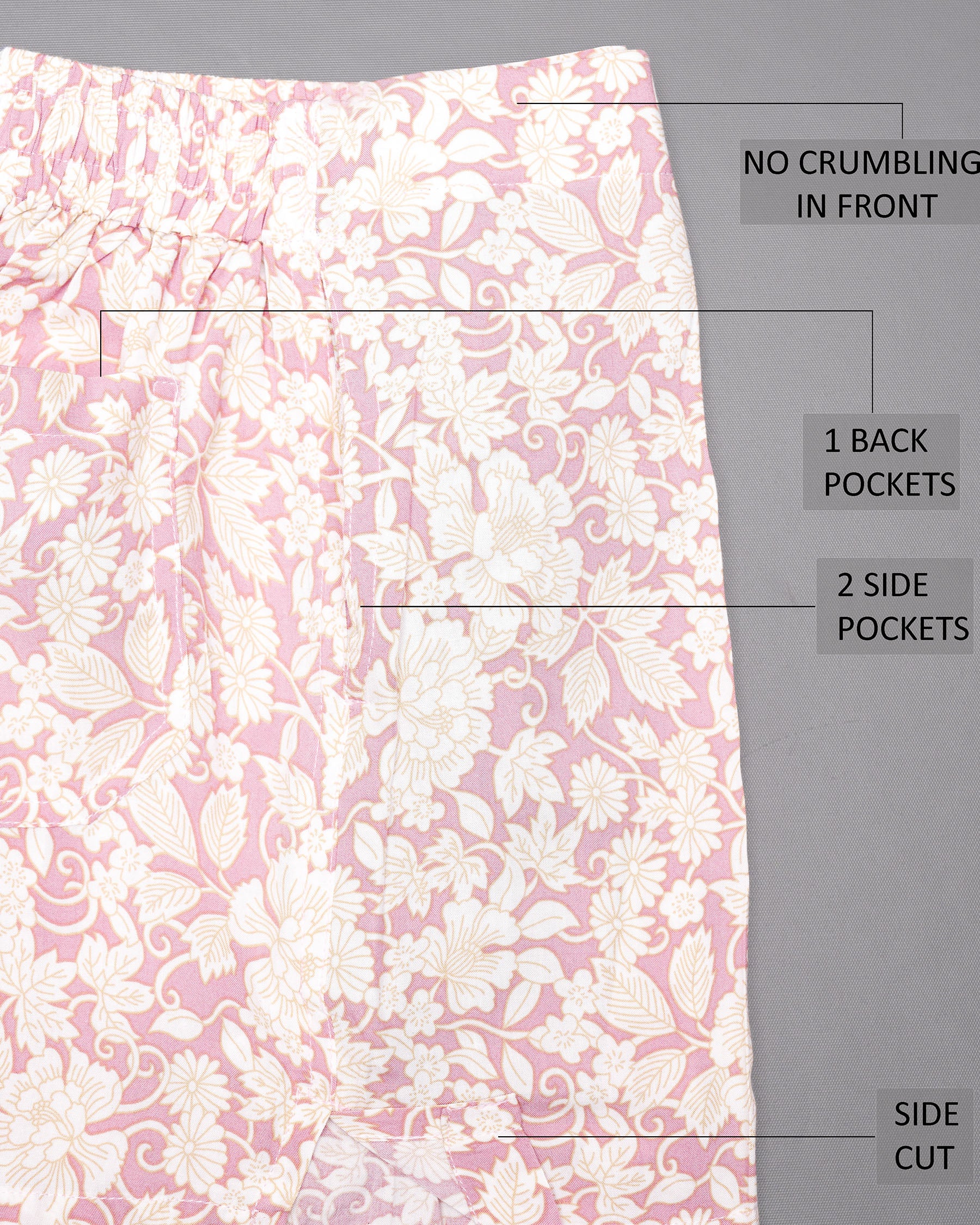 Blossom Pink Flowers Printed Tencel Boxers BX387-02-28, BX387-02-30, BX387-02-32, BX387-02-34, BX387-02-36, BX387-02-38, BX387-02-40, BX387-02-42, BX387-02-44