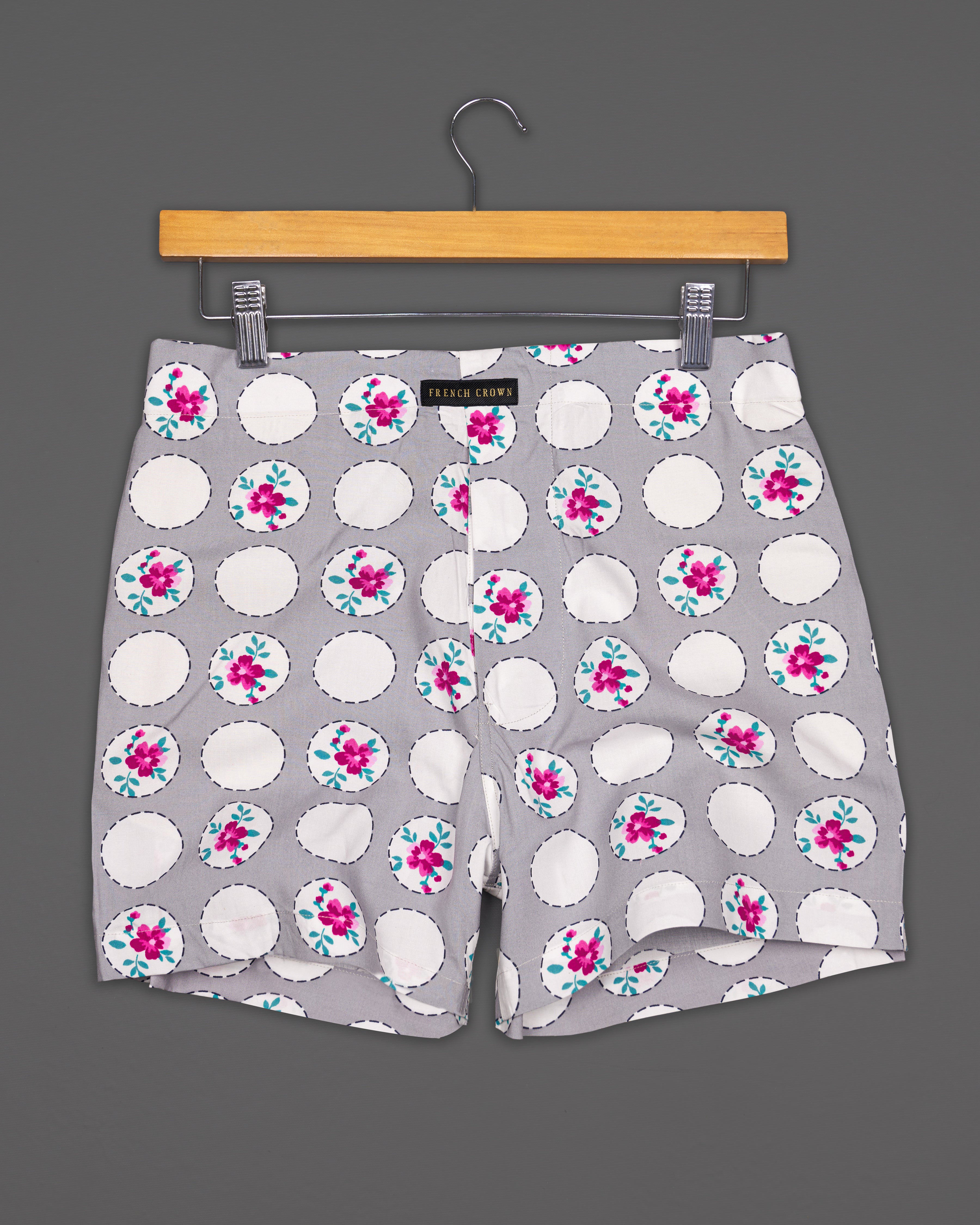 Martini Gray with White Printed Premium Cotton Boxers BX441-28, BX441-30, BX441-32, BX441-34, BX441-36, BX441-38, BX441-40, BX441-42, BX441-44