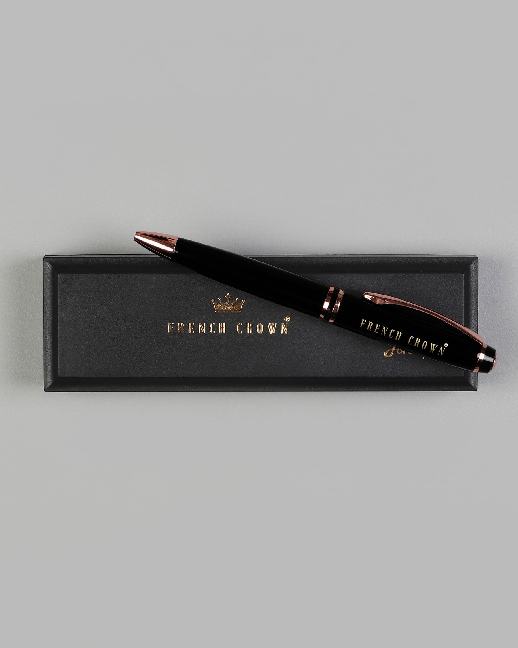 Glossy Jade Black with Rose Gold Trim BallPoint Pen and Wooden Keychain