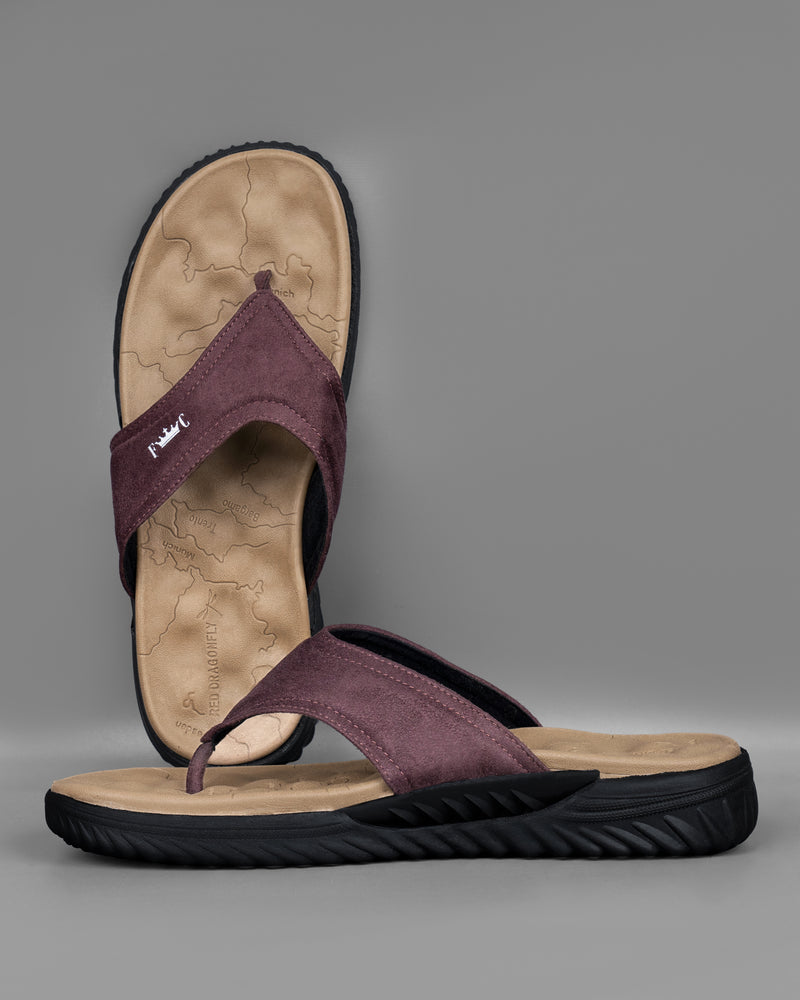 Burgundy with peanut and black Map Patterned Suede top comfortable Flip flops FT051-6, FT051-7, FT051-8, FT051-9, FT051-10