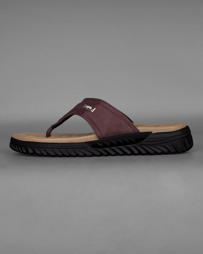 Burgundy with peanut and black Map Patterned Suede top comfortable Flip flops FT051-6, FT051-7, FT051-8, FT051-9, FT051-10