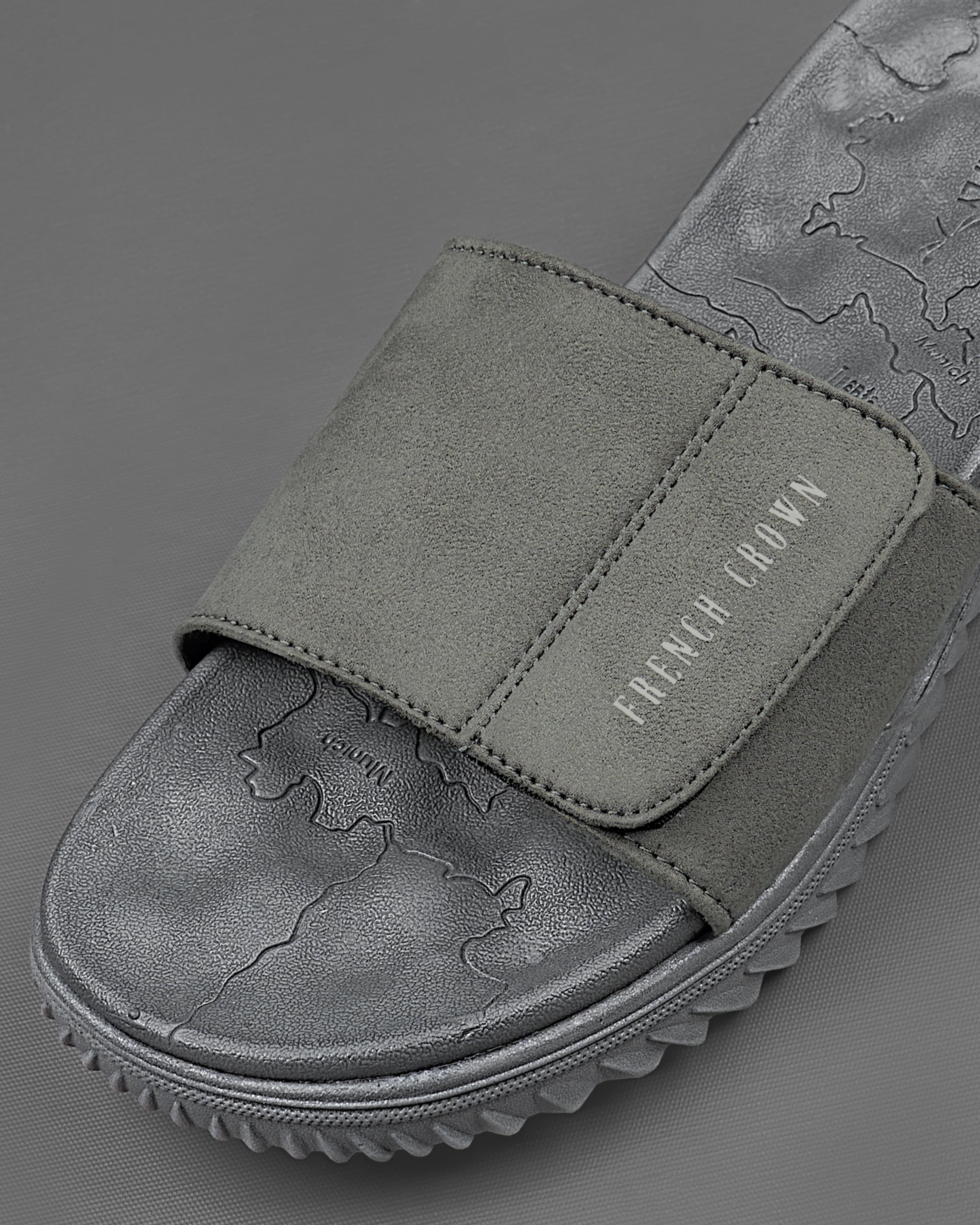 Light Grey Map Patterned Suede top comfortable Sliders