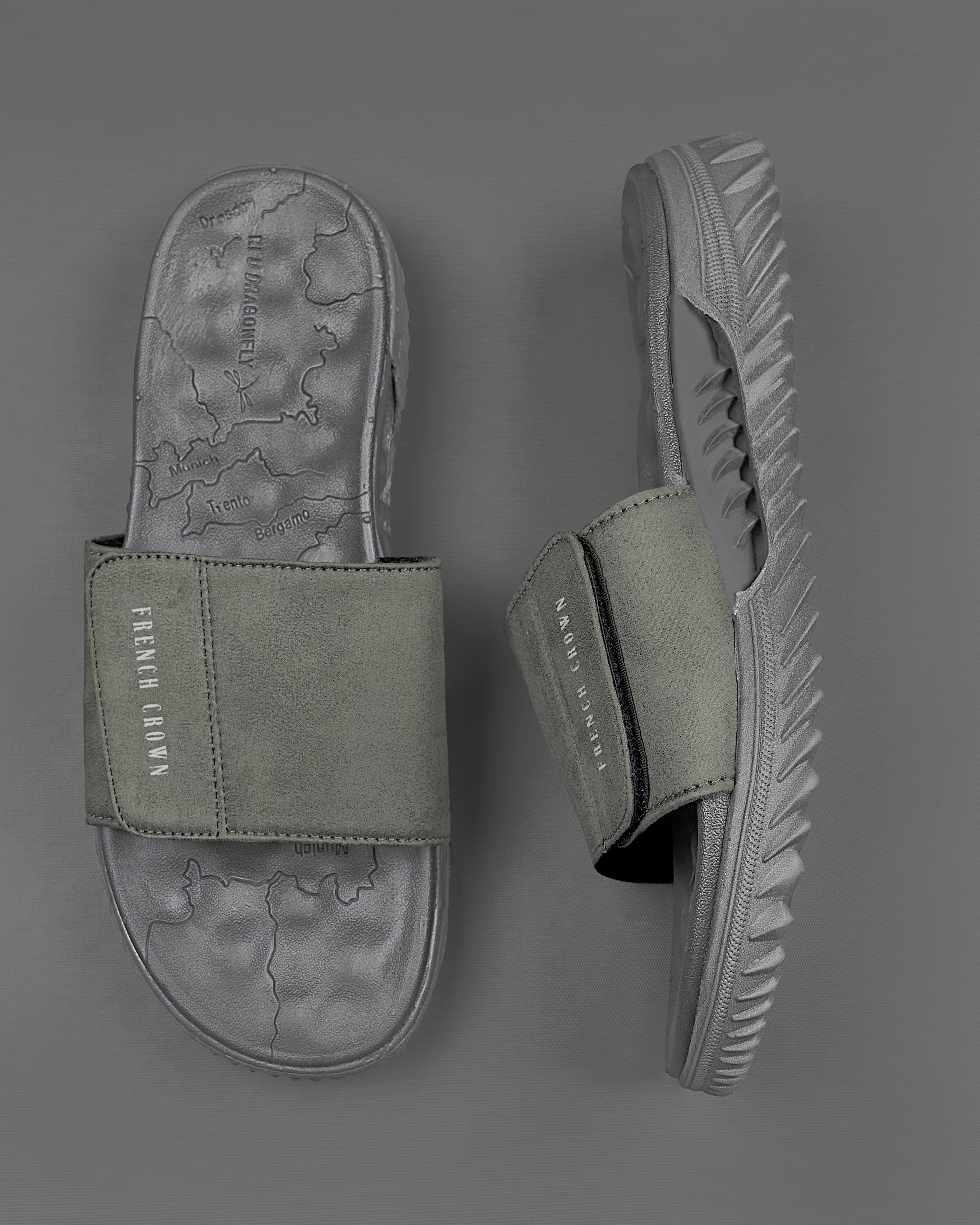 Light Grey Map Patterned Suede top comfortable Sliders