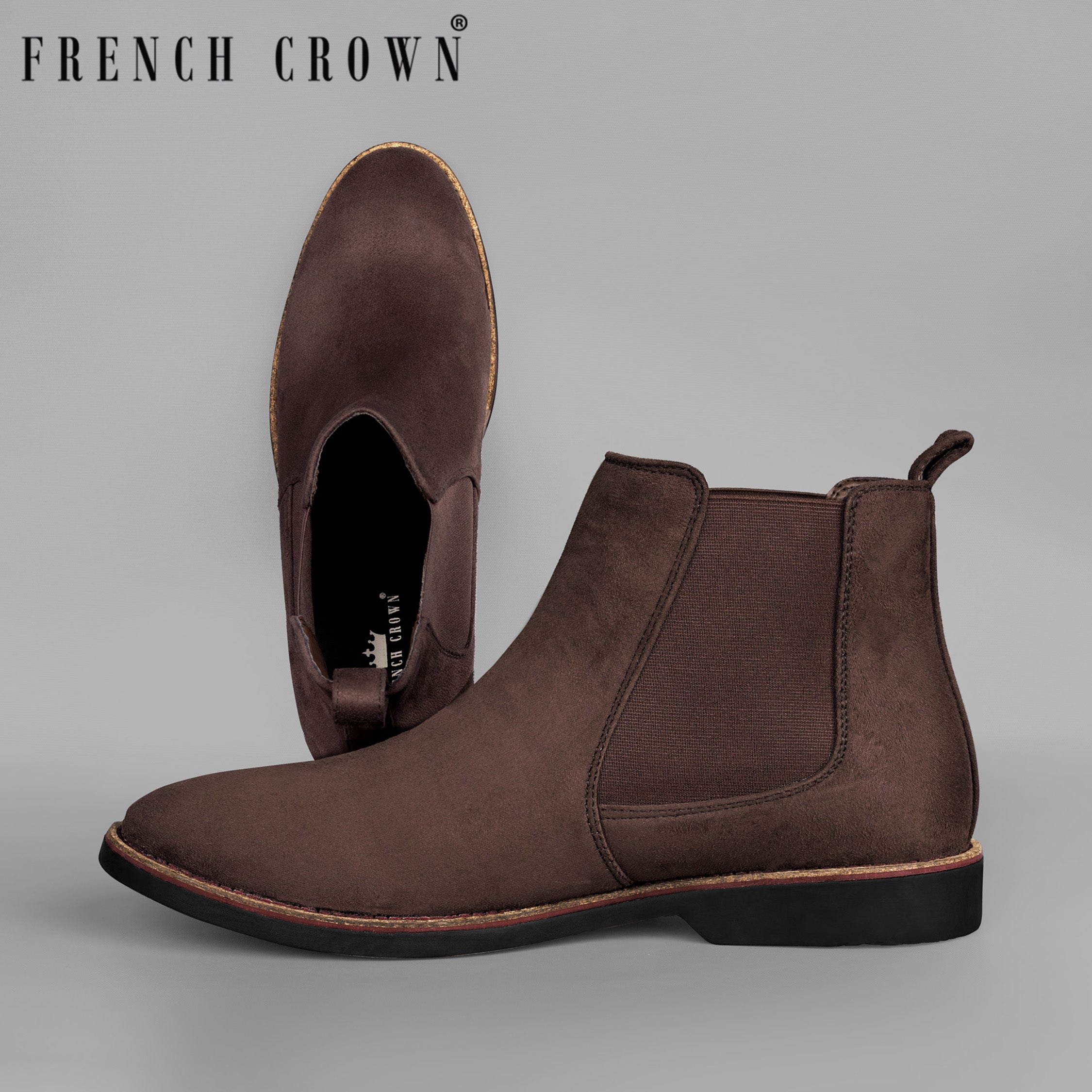 udvande Primitiv Fremragende Deep Taupe Brown Solid Premium Vegan Leather Chelsea Boots for Men