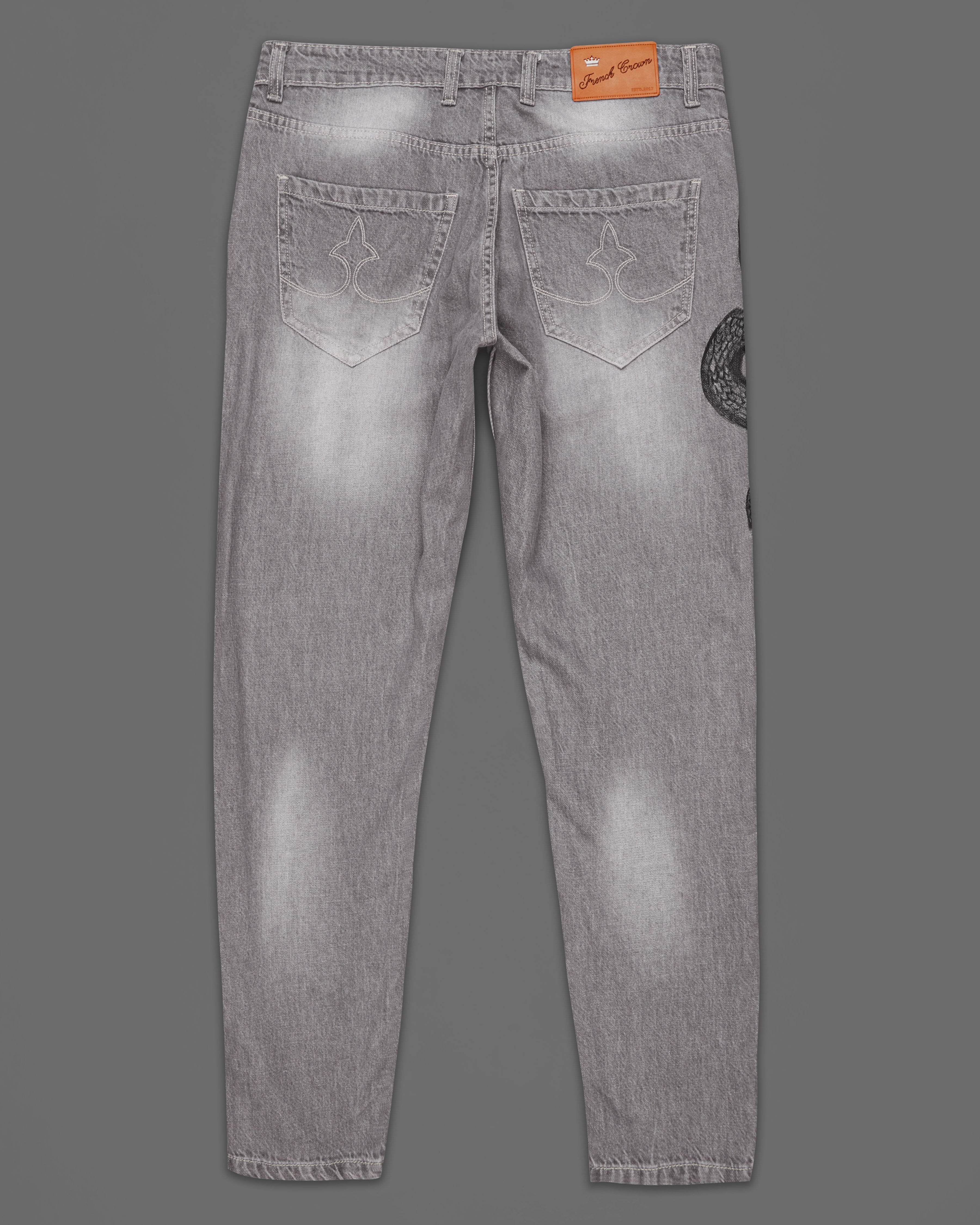 Monsoon Gray Snake Hand-Painted Stone Washed Denim J078-ART-32, J078-ART-34, J078-ART-36, J078-ART-38, J078-ART-40