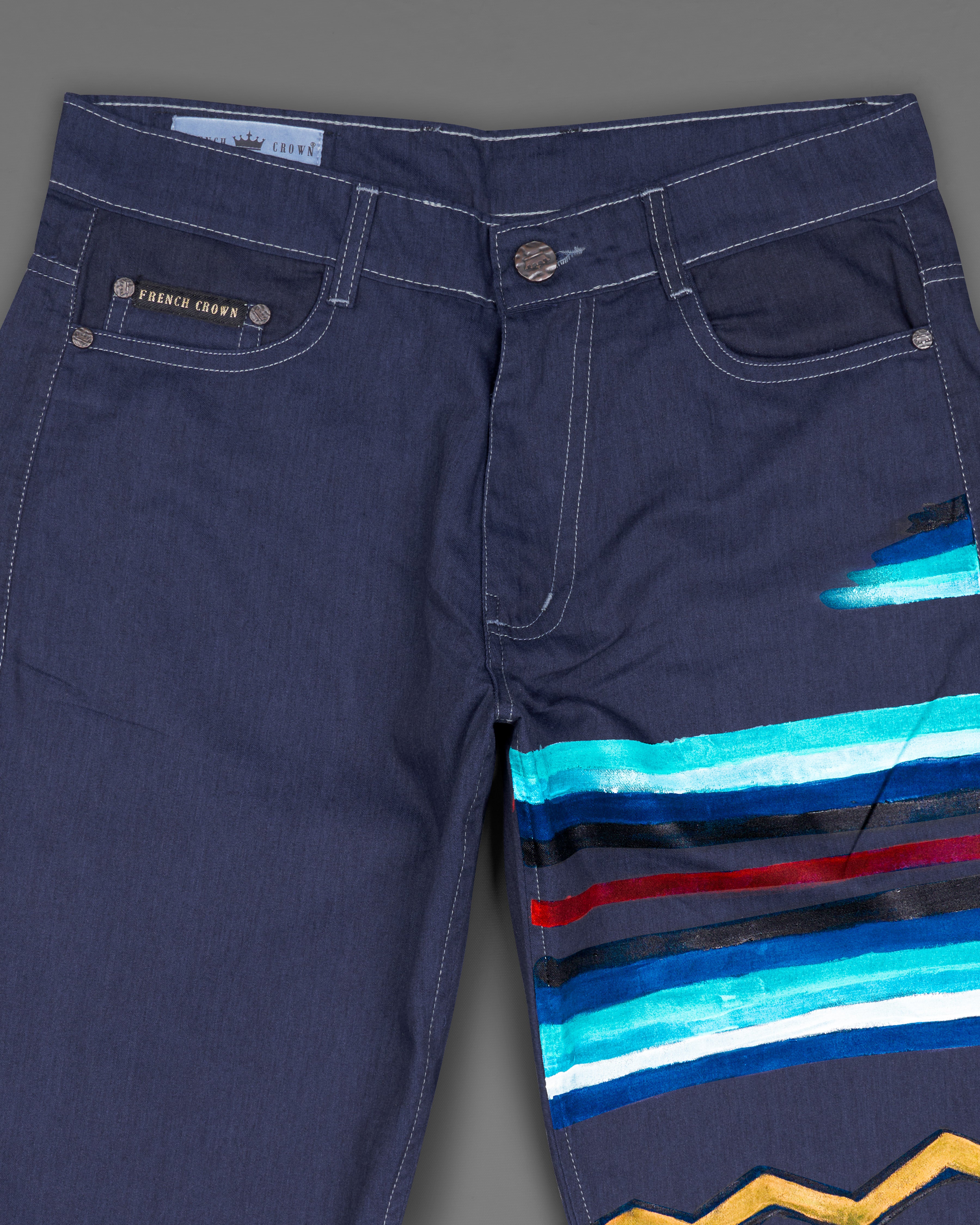 Ebony Clay Blue Multicolour Hand Painted Rinse Wash Denim J079-ART-32, J079-ART-34, J079-ART-36, J079-ART-38, J079-ART-40