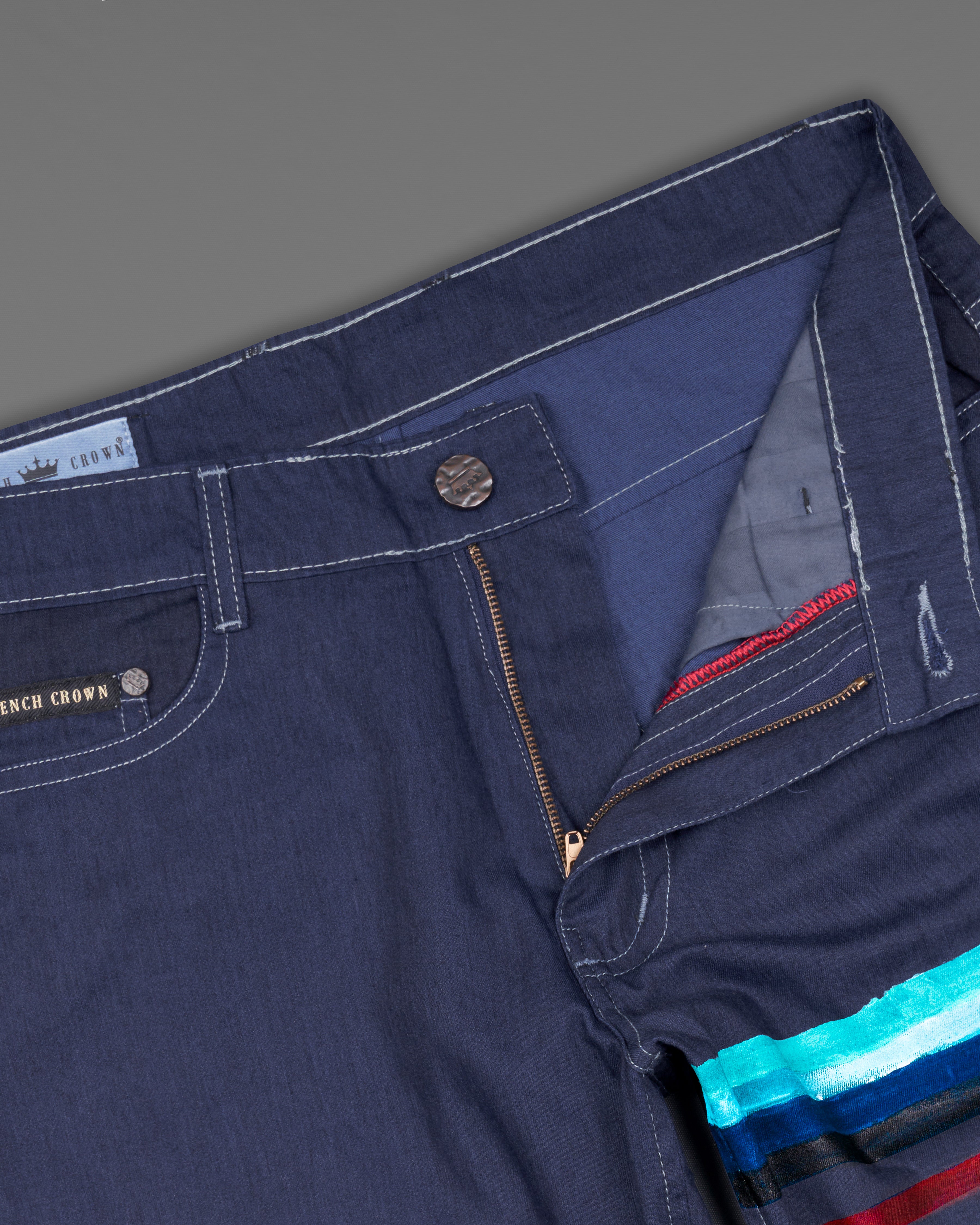 Ebony Clay Blue Multicolour Hand Painted Rinse Wash Denim J079-ART-32, J079-ART-34, J079-ART-36, J079-ART-38, J079-ART-40