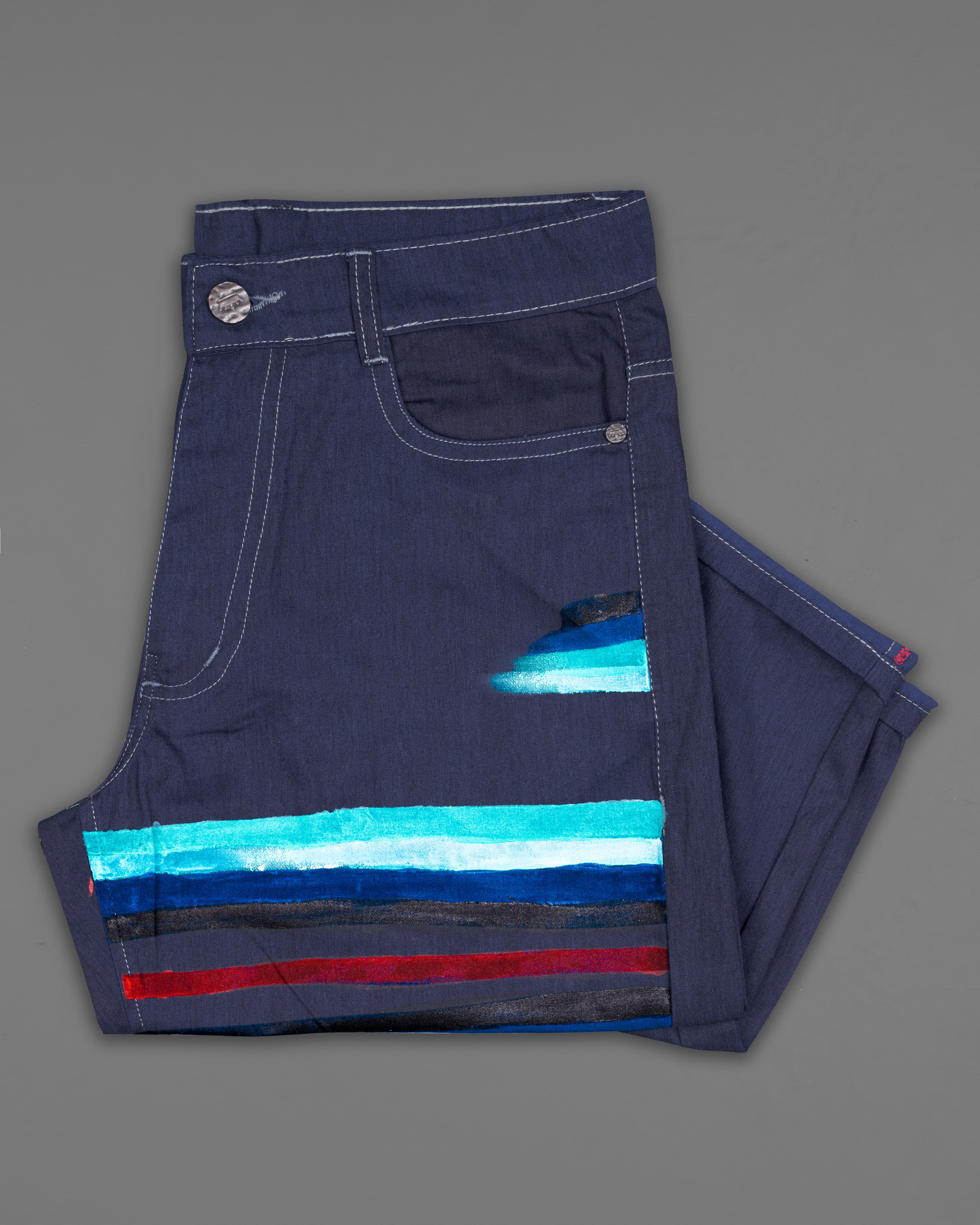 Ebony Clay Blue Multicolour Hand Painted Rinse Wash Denim J079-ART-32, J079-ART-34, J079-ART-36, J079-ART-38, J079-ART-40