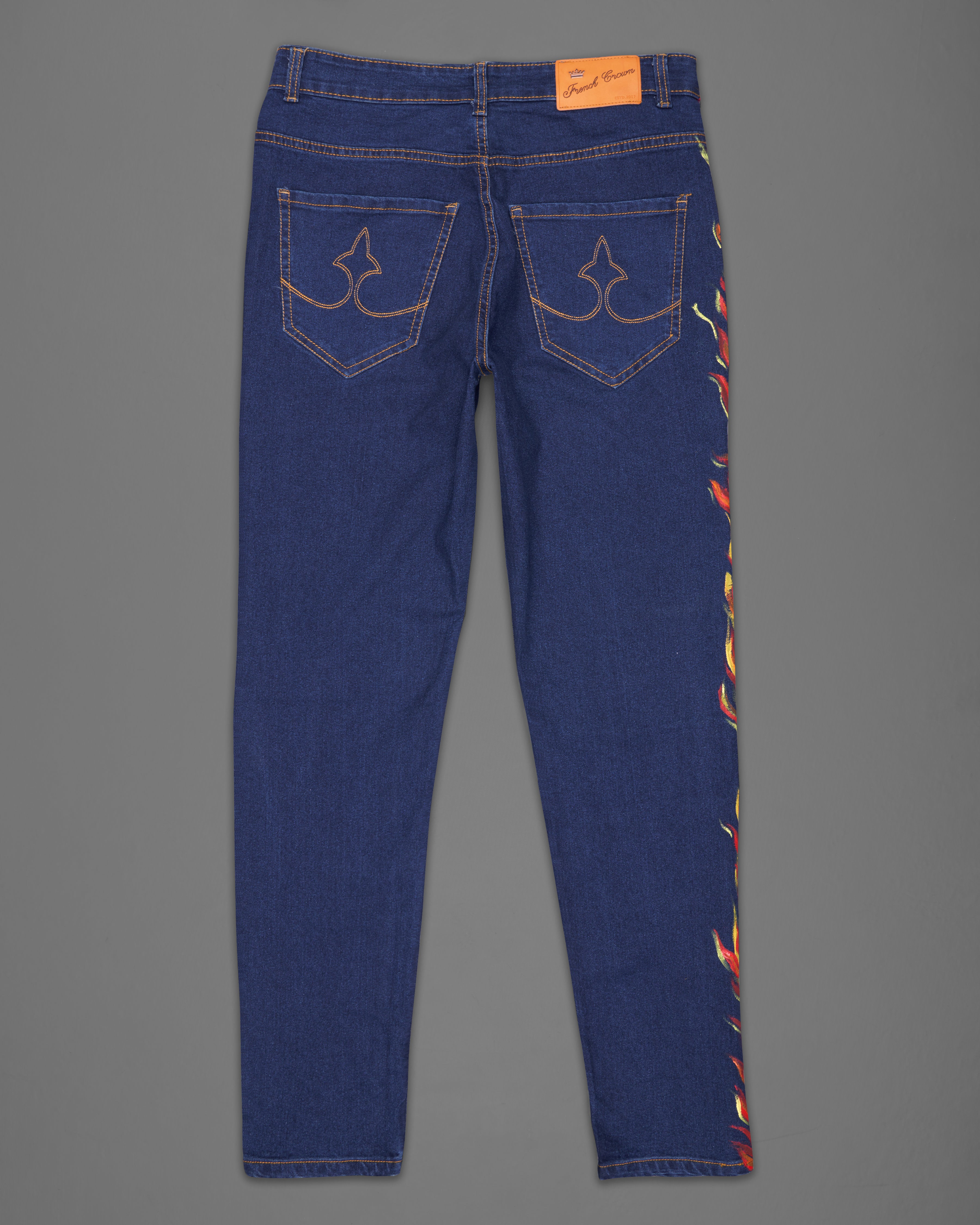 Ebony Clay Blue Fire Hand-Painted Rinse Wash Denim J094-ART-32, J094-ART-34, J094-ART-36, J094-ART-38, J094-ART-40