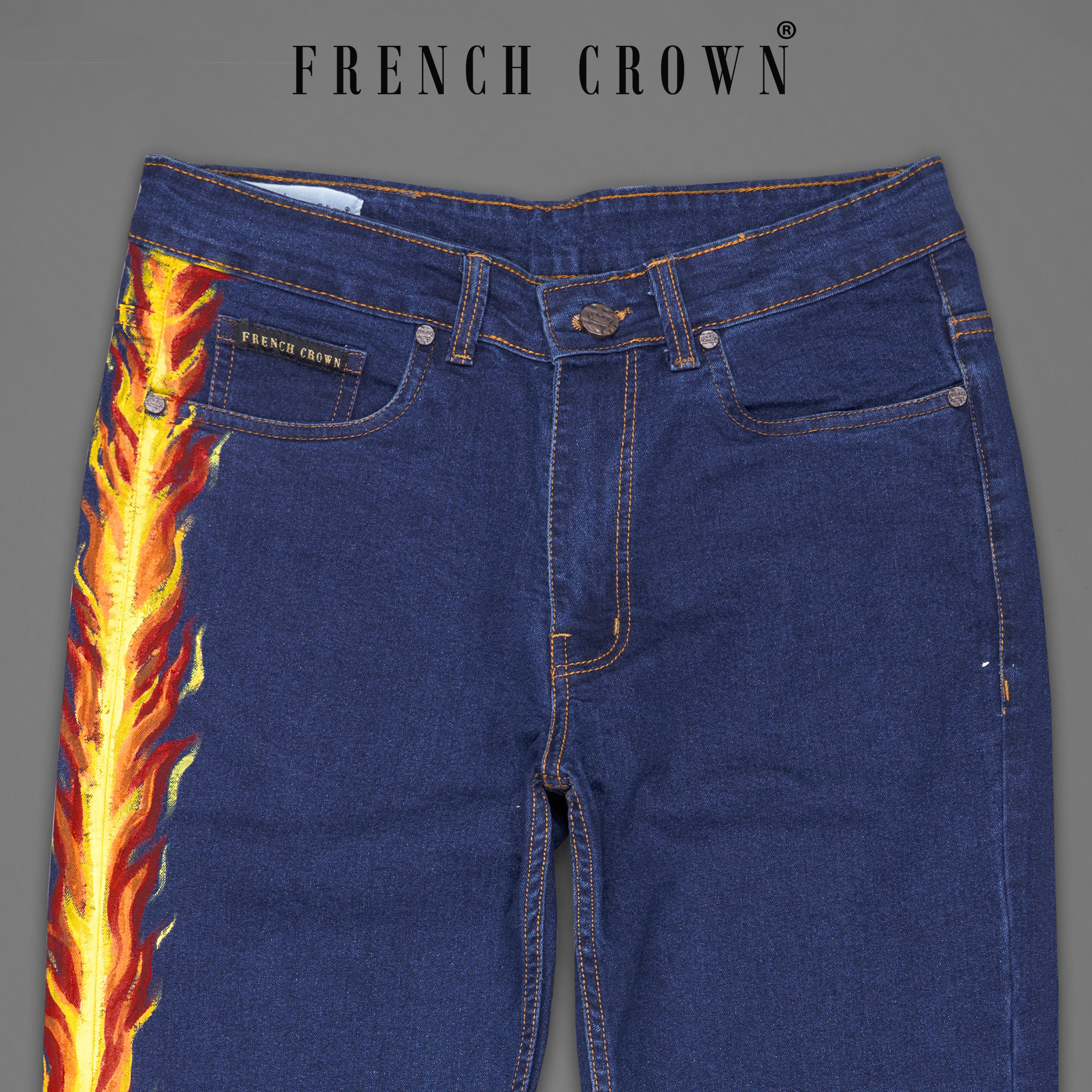 Ebony Clay Blue Fire Hand-Painted Rinse Wash Denim J094-ART-32, J094-ART-34, J094-ART-36, J094-ART-38, J094-ART-40