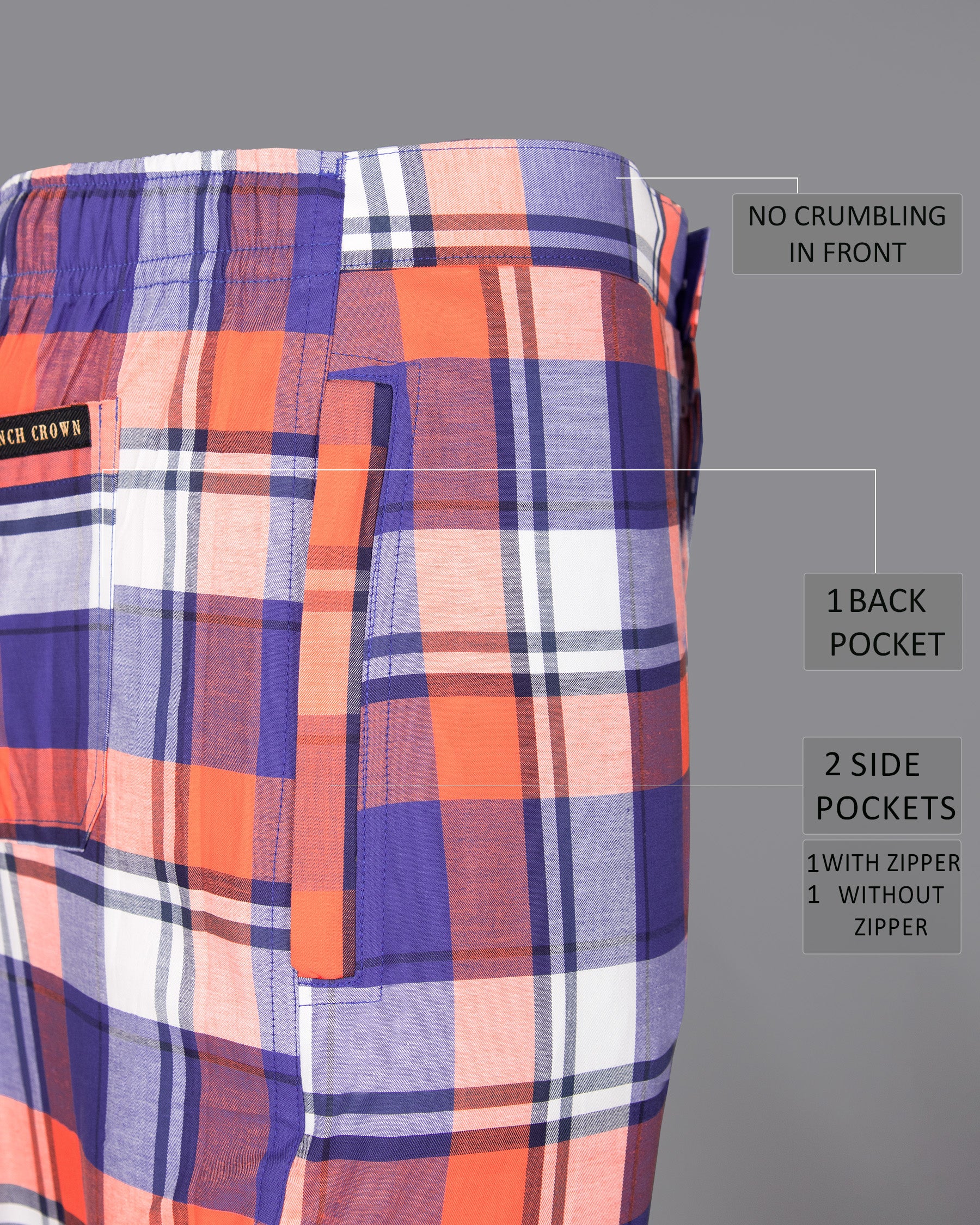 Victoria Blue with Burnt Sienna Plaid Multicolor Oxford Lounge Pants LP164-28, LP164-30, LP164-32, LP164-34, LP164-36, LP164-38, LP164-40, LP164-42, LP164-44