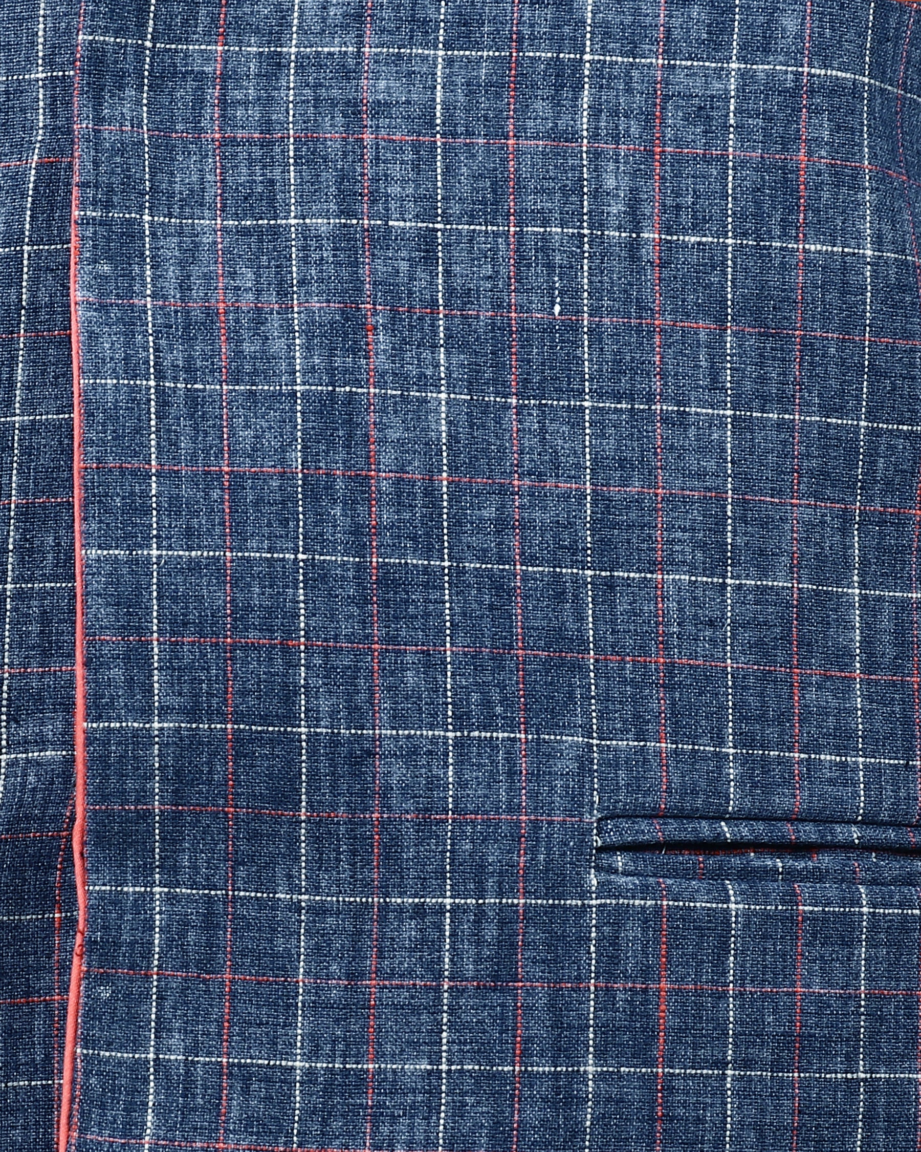 Denim Windowpane Linen-Jute Blend Reversible Nehru Jacket