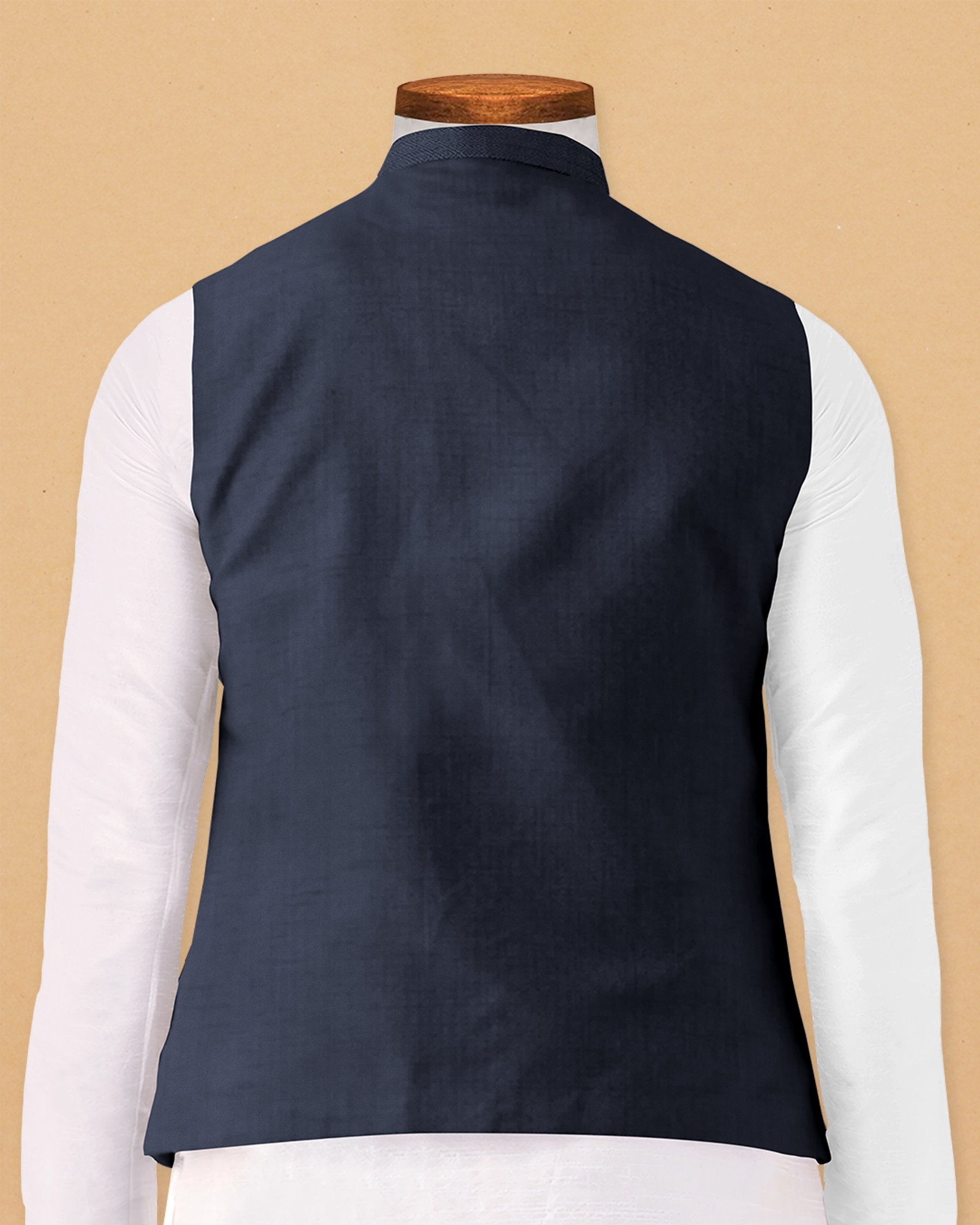 Navy Wool Blend Nehru Jacket