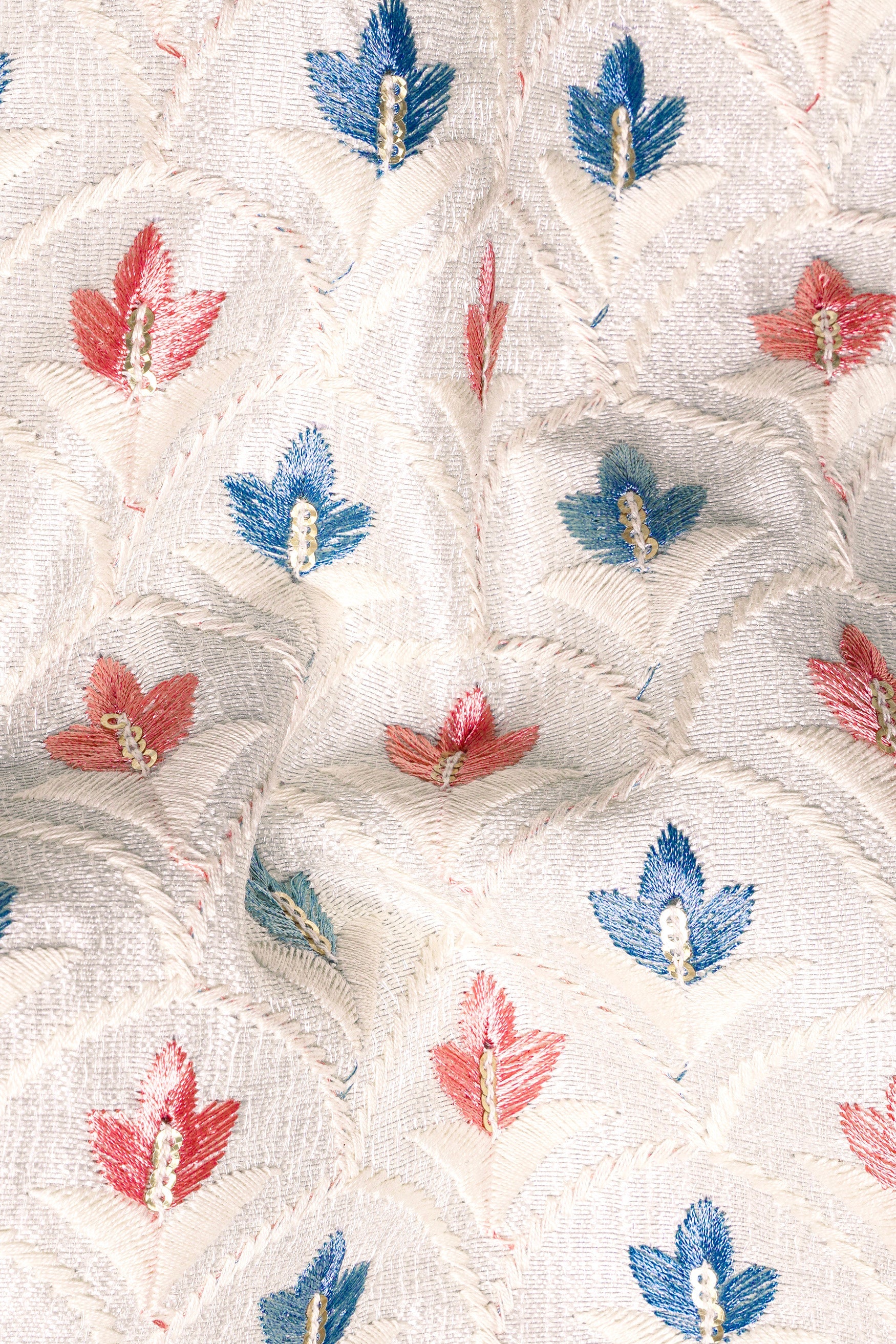 Ecru Cream and Heather Blue Multicolour Thread Embroidered Jodhpuri