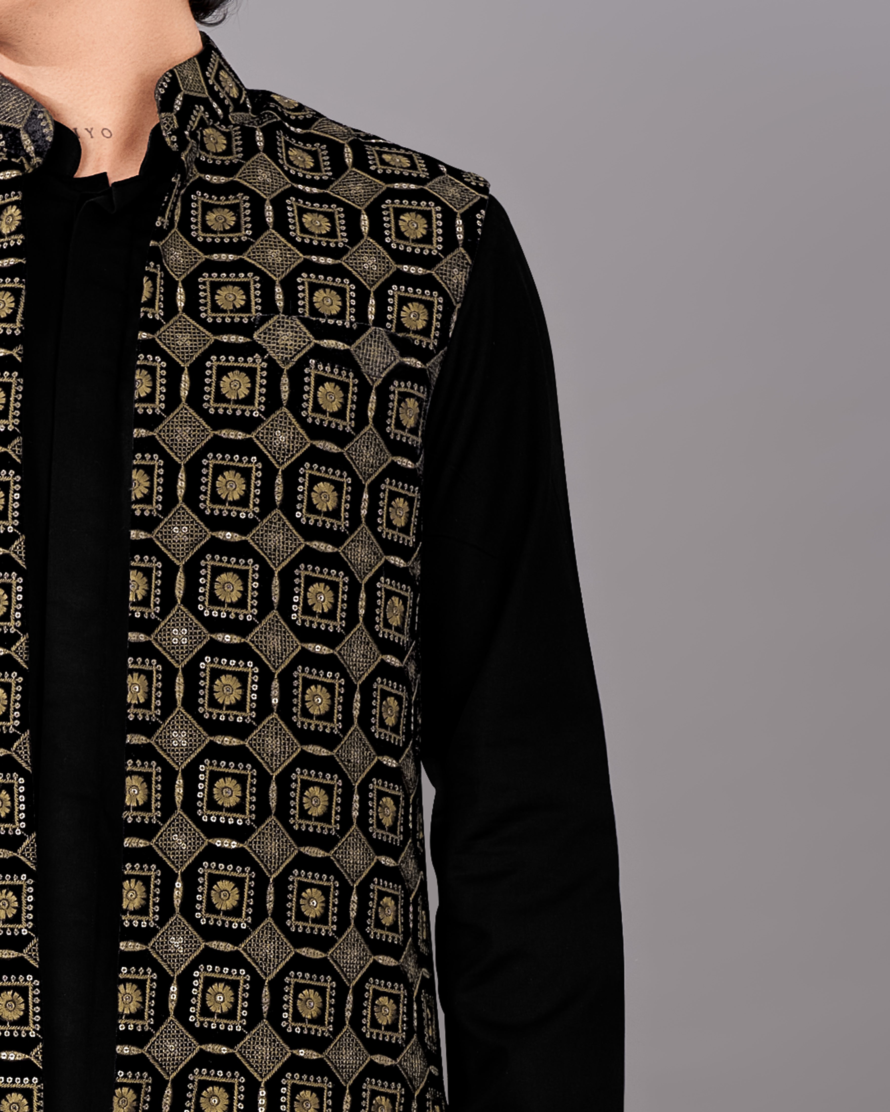 Jade Black with Moccasin Brown Sleeveless Embroidered Indo-Western with Kurta and Pants Set SH017-SRW16-36, SH017-SRW16-38, SH017-SRW16-40, SH017-SRW16-42, SH017-SRW16-44, SH017-SRW16-46, SH017-SRW16-48, SH017-SRW16-50, SH017-SRW16-52, SH017-SRW16-54, SH017-SRW16-56, SH017-SRW16-58, SH017-SRW16-60