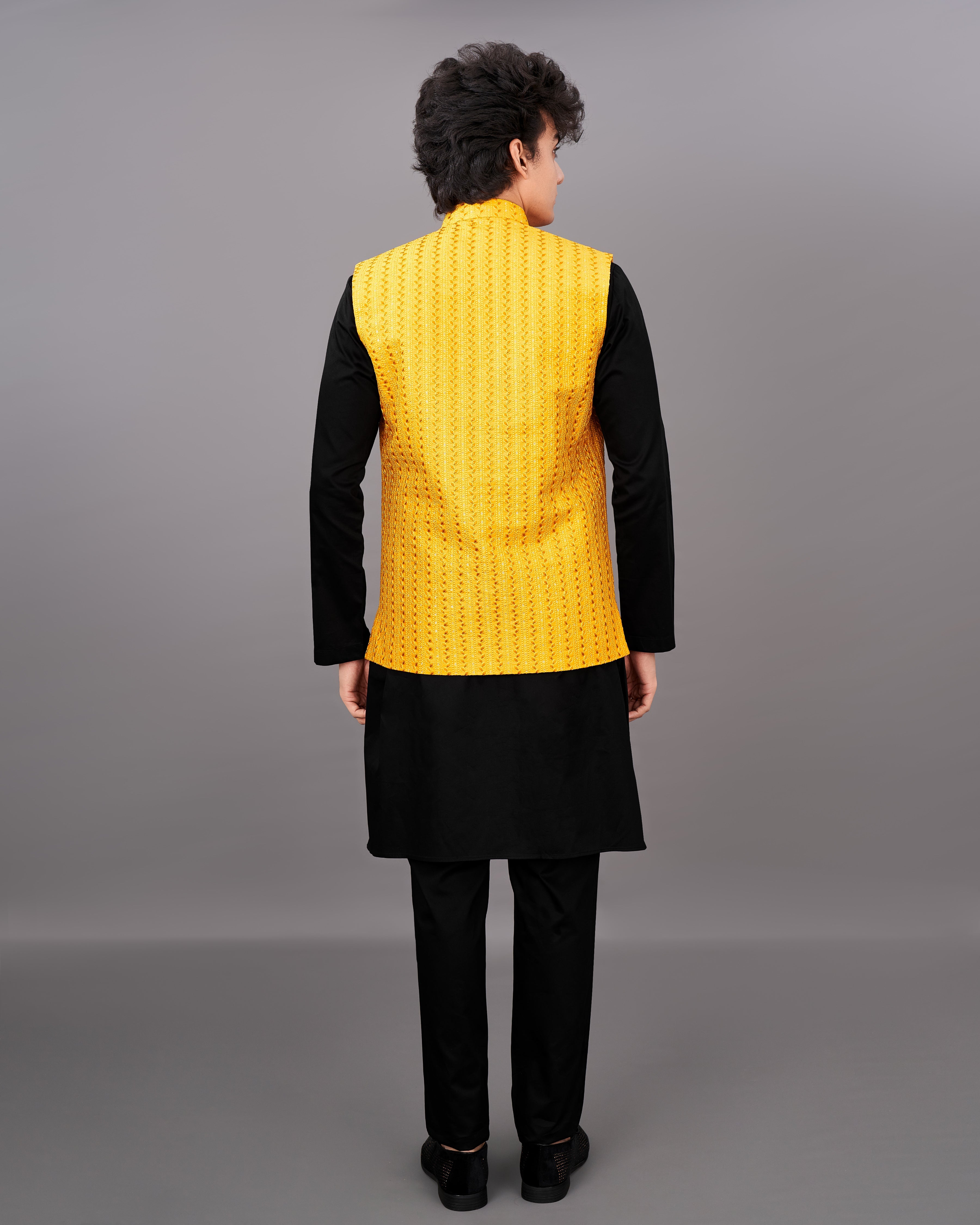 Mikado Yellow Sleeveless Embroidered Jacket with Kurta, Pants Set SH019-SRW31-36, SH019-SRW31-38, SH019-SRW31-40, SH019-SRW31-42, SH019-SRW31-44, SH019-SRW31-46, SH019-SRW31-48, SH019-SRW31-50, SH019-SRW31-52, SH019-SRW31-54, SH019-SRW31-56, SH019-SRW31-58, SH019-SRW31-60