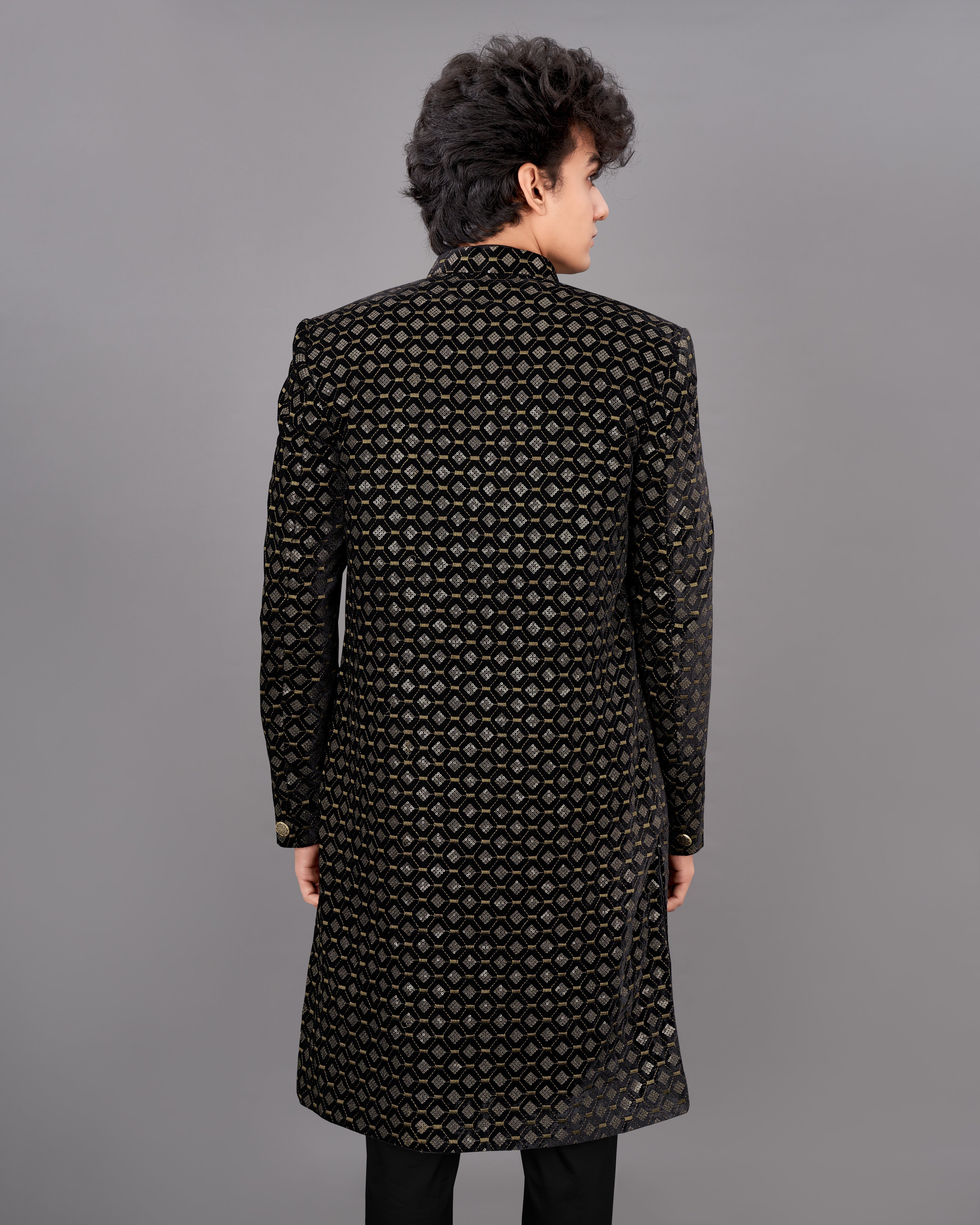 Jade Black And Husk Brown Embroidered with Tikki Work Sherwani with Kurta and Pants Set SHR022-SRW13-36, SHR022-SRW13-38, SHR022-SRW13-40, SHR022-SRW13-42, SHR022-SRW13-44, SHR022-SRW13-46, SHR022-SRW13-48, SHR022-SRW13-50, SHR022-SRW13-52, SHR022-SRW13-54, SHR022-SRW13-56, SHR022-SRW13-58, SHR022-SRW13-60