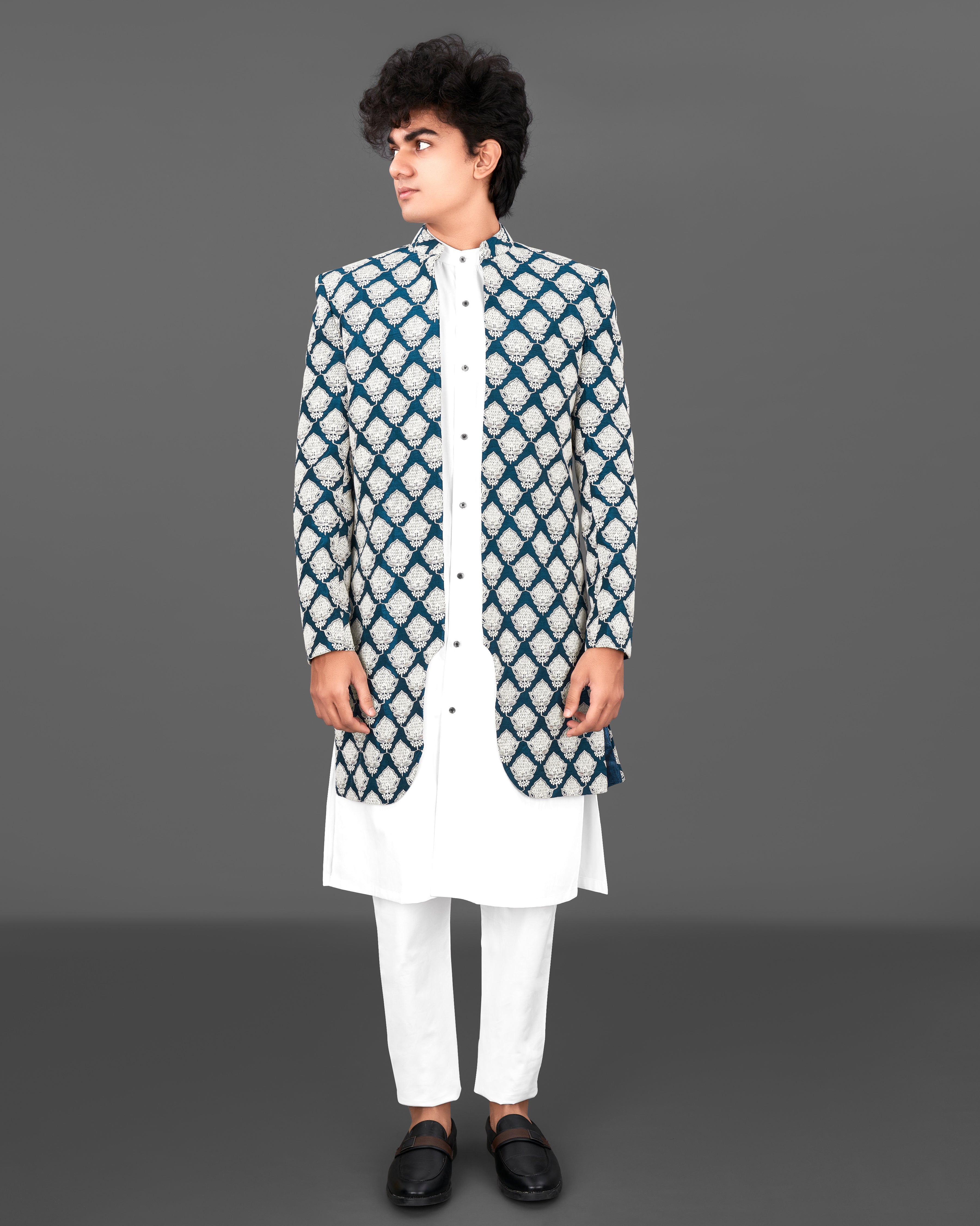 Bright White Subtle Sheen Super Soft Premium Cotton Kurta K198-SH024 (Full Centre Button)