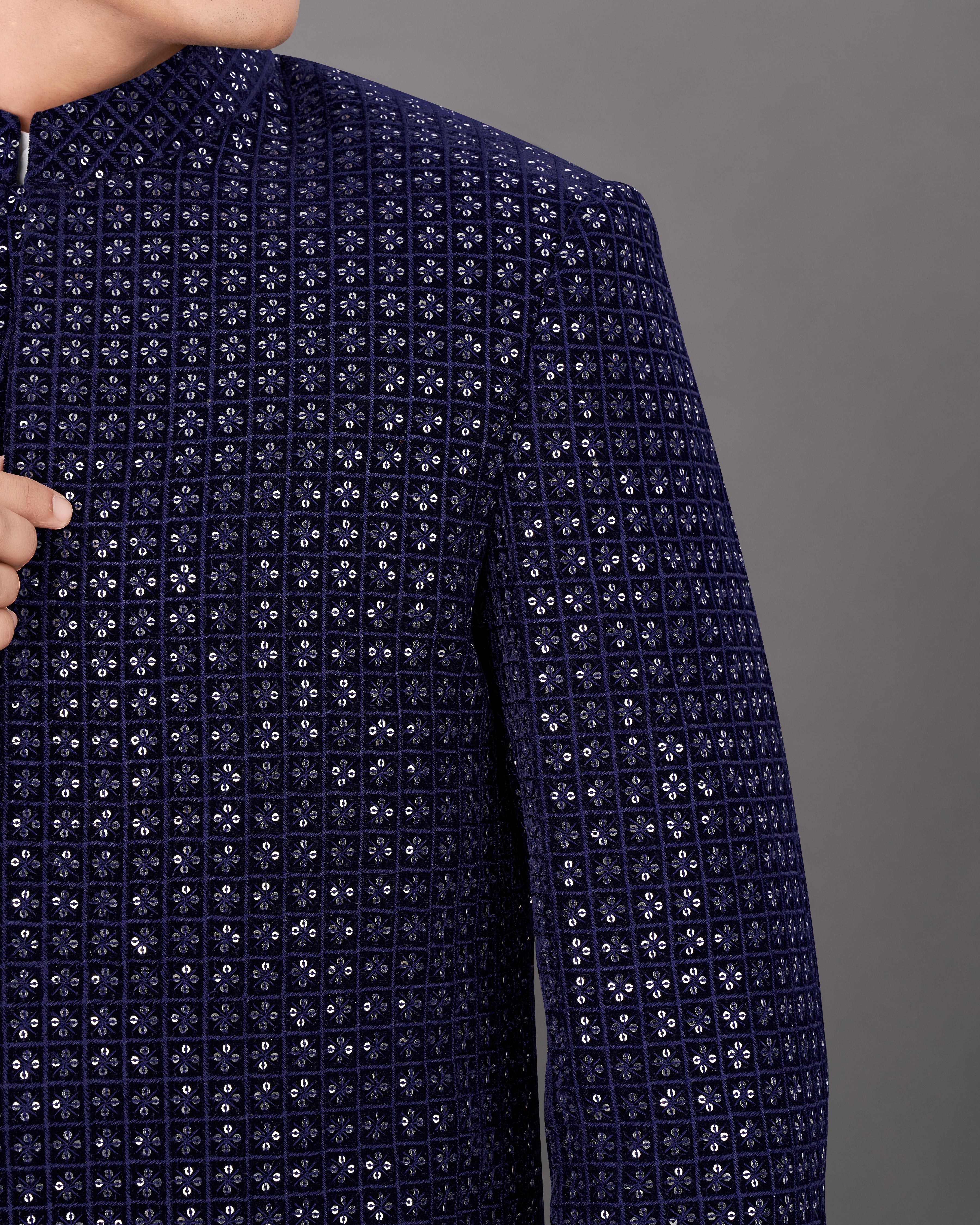 Haiti Navy Blue Embroidered Sherwani with Kurta and Pants Set SH025-SRW30-36, SH025-SRW30-38, SH025-SRW30-40, SH025-SRW30-42, SH025-SRW30-44, SH025-SRW30-46, SH025-SRW30-48, SH025-SRW30-50, SH025-SRW30-52, SH025-SRW30-54, SH025-SRW30-56, SH025-SRW30-58, SH025-SRW30-60