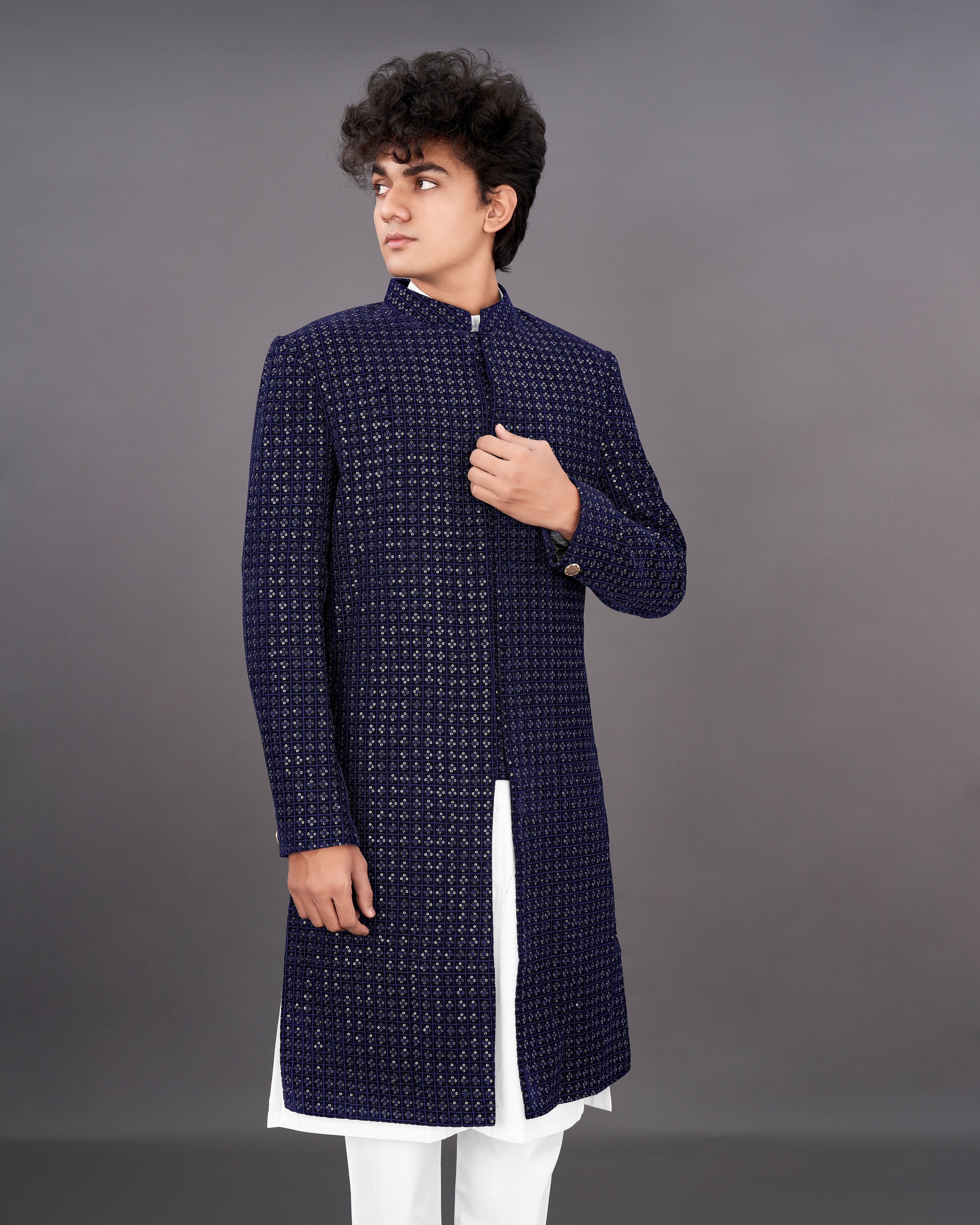 Haiti Navy Blue Embroidered Sherwani with Kurta and Pants Set SH025-SRW30-36, SH025-SRW30-38, SH025-SRW30-40, SH025-SRW30-42, SH025-SRW30-44, SH025-SRW30-46, SH025-SRW30-48, SH025-SRW30-50, SH025-SRW30-52, SH025-SRW30-54, SH025-SRW30-56, SH025-SRW30-58, SH025-SRW30-60