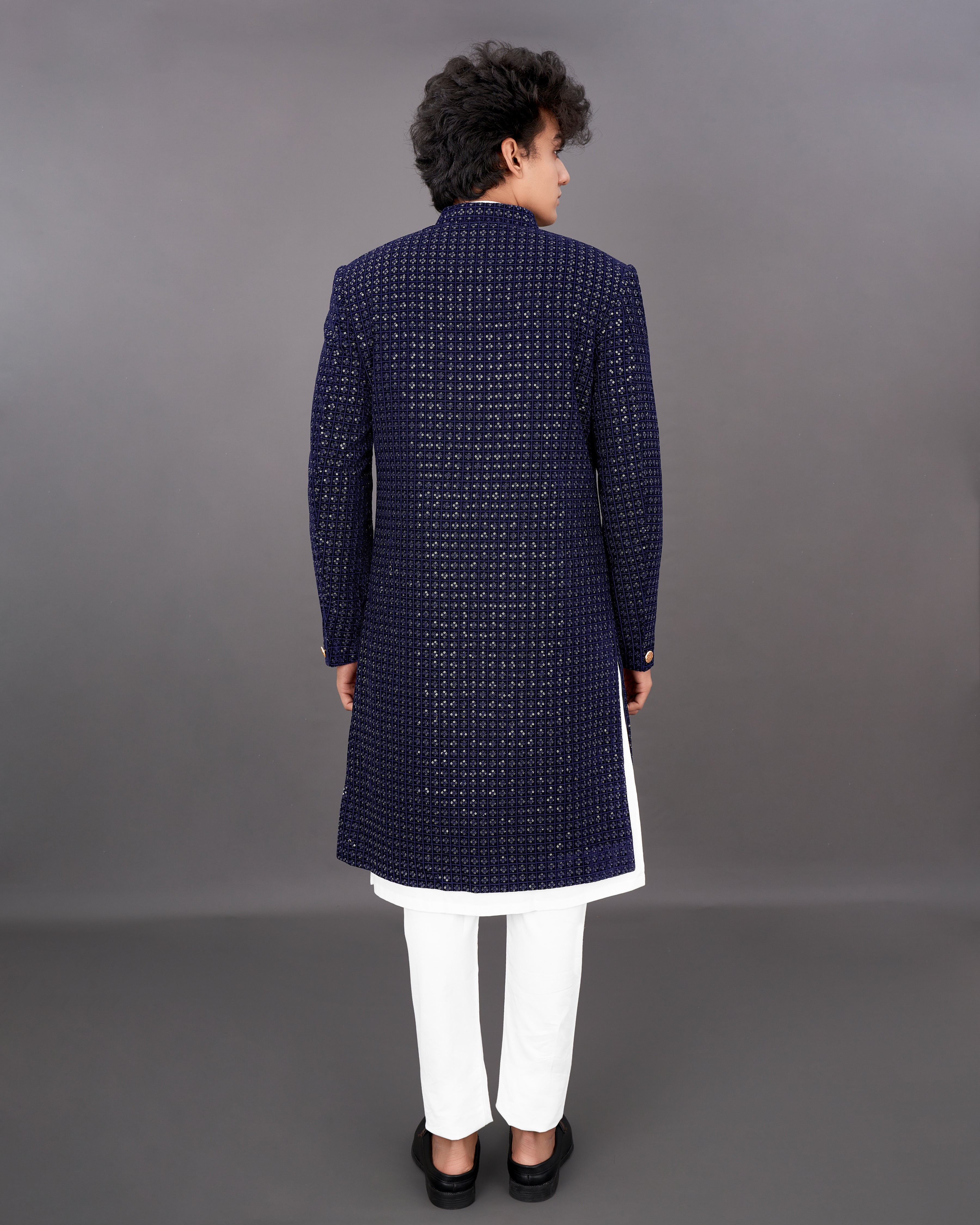 Haiti Navy Blue Embroidered Sherwani with Kurta and Pants Set SH025-SRW30-36, SH025-SRW30-38, SH025-SRW30-40, SH025-SRW30-42, SH025-SRW30-44, SH025-SRW30-46, SH025-SRW30-48, SH025-SRW30-50, SH025-SRW30-52, SH025-SRW30-54, SH025-SRW30-56, SH025-SRW30-58, SH025-SRW30-60