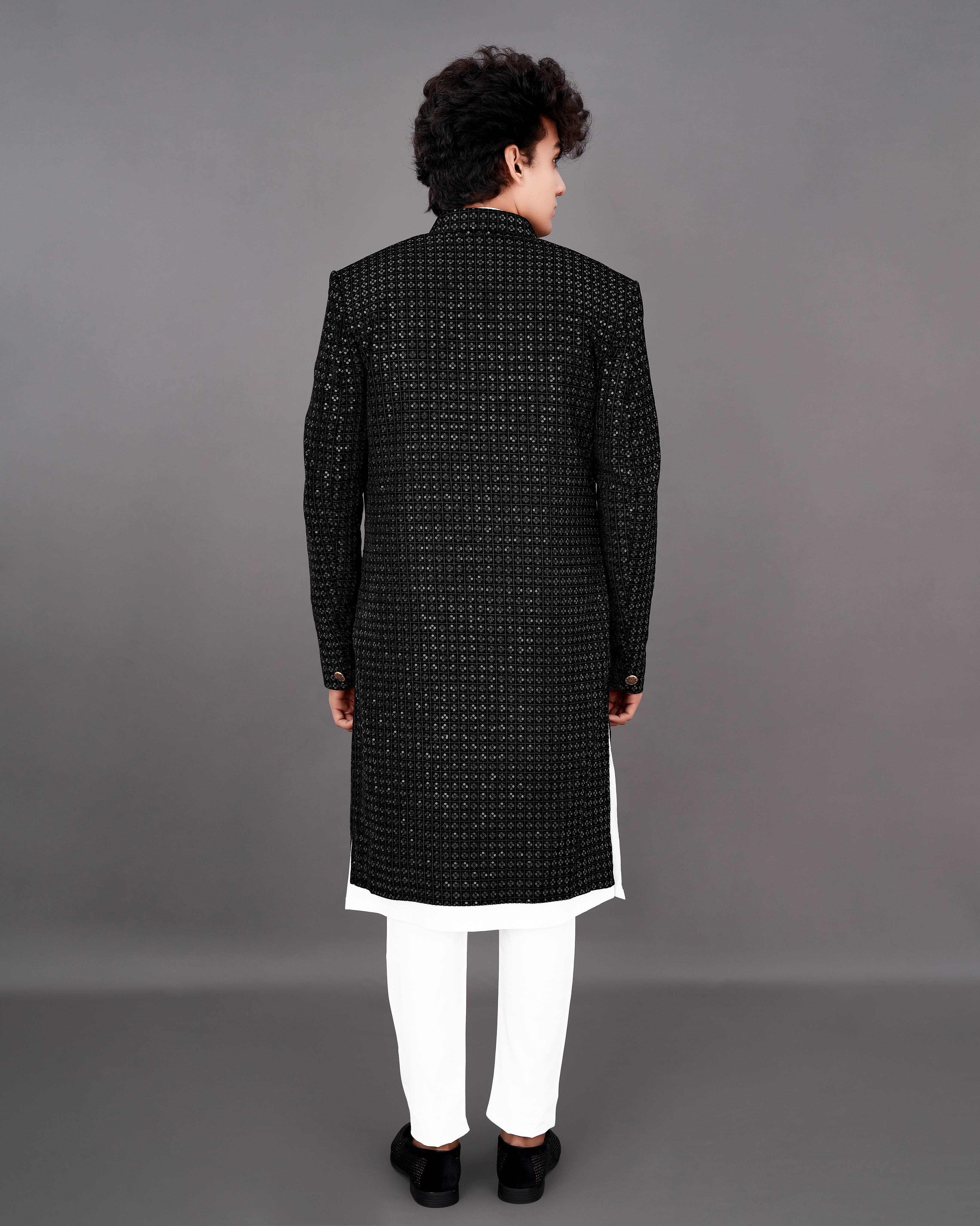 Jade Black Embroidered Sherwani with Kurta and Pants Set SH033-SRW24-36, SH033-SRW24-38, SH033-SRW24-40, SH033-SRW24-42, SH033-SRW24-44, SH033-SRW24-46, SH033-SRW24-48, SH033-SRW24-50, SH033-SRW24-52, SH033-SRW24-54, SH033-SRW24-56, SH033-SRW24-58, SH033-SRW24-60