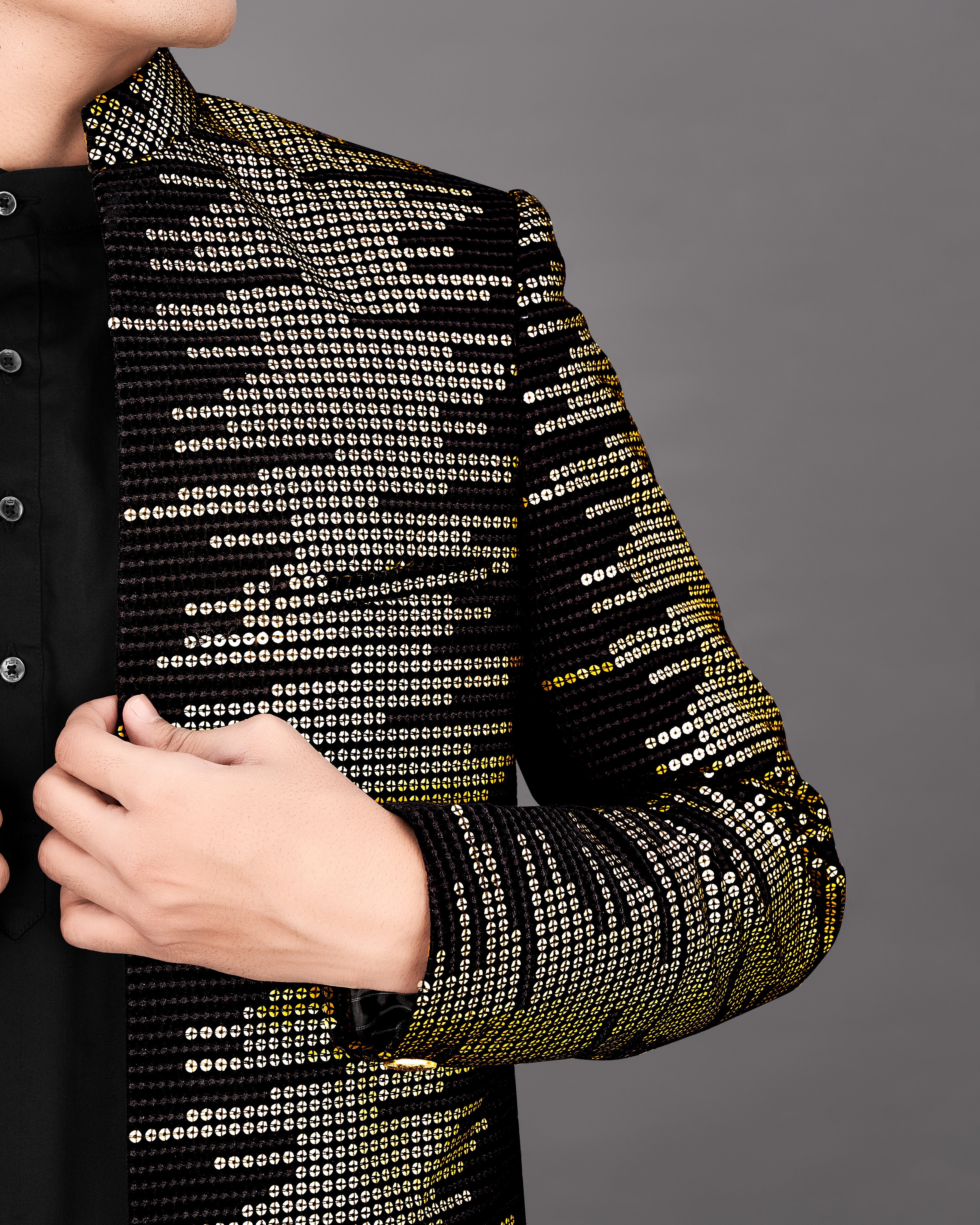 Jade Black and Sequence Embroidered Sherwani with Kurta and Pants Set SH034-SRW24-36, SH034-SRW24-38, SH034-SRW24-40, SH034-SRW24-42, SH034-SRW24-44, SH034-SRW24-46, SH034-SRW24-48, SH034-SRW24-50, SH034-SRW24-52, SH034-SRW24-54, SH034-SRW24-56, SH034-SRW24-58, SH034-SRW24-60