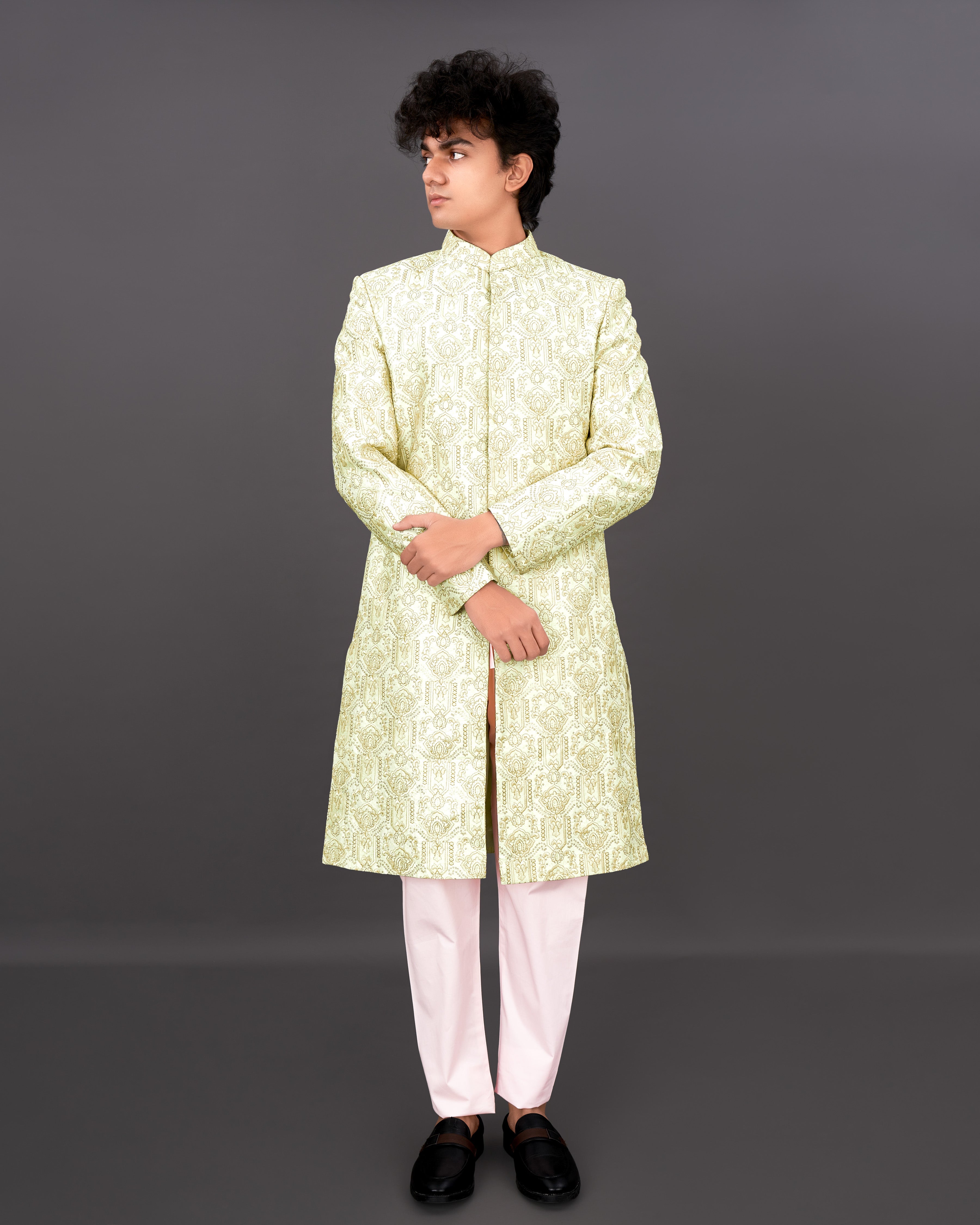 Eggshell Cream Heavyweight Embroidered Sherwani with Kurta and Pants Set SH035-BG-36, SH035-BG-38, SH035-BG-40, SH035-BG-42, SH035-BG-44, SH035-BG-46, SH035-BG-48, SH035-BG-50, SH035-BG-52, SH035-BG-54, SH035-BG-56, SH035-BG-58, SH035-BG-60