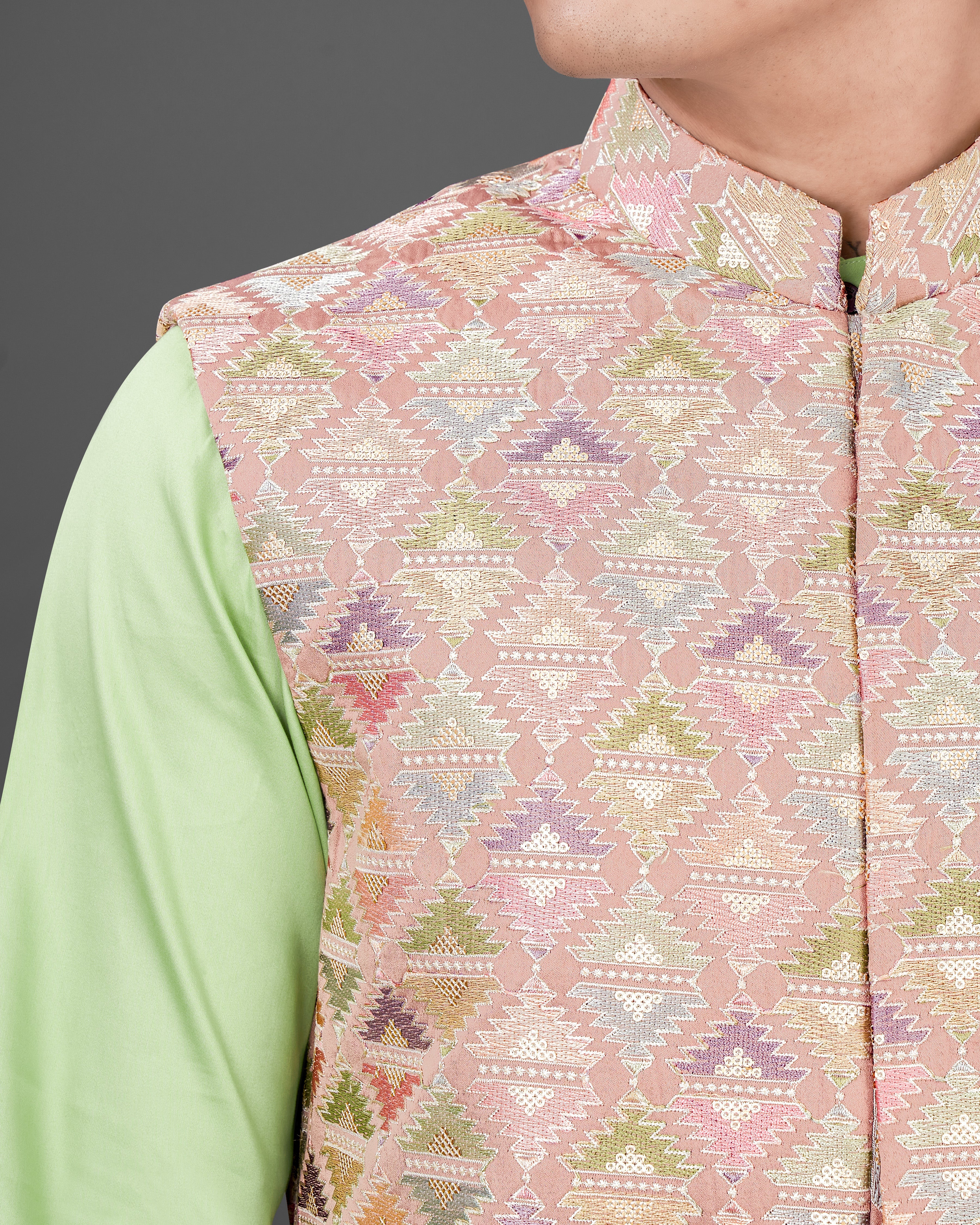 Vanilla Pink with Pixie Green Embroidered Sleeveless Indo-Western with Kurta and Pants Set SHR037-SRW20-36, SHR037-SRW20-38, SHR037-SRW20-40, SHR037-SRW20-42, SHR037-SRW20-44, SHR037-SRW20-46, SHR037-SRW20-48, SHR037-SRW20-50, SHR037-SRW20-52, SHR037-SRW20-54, SHR037-SRW20-56, SHR037-SRW20-58, SHR037-SRW20-60