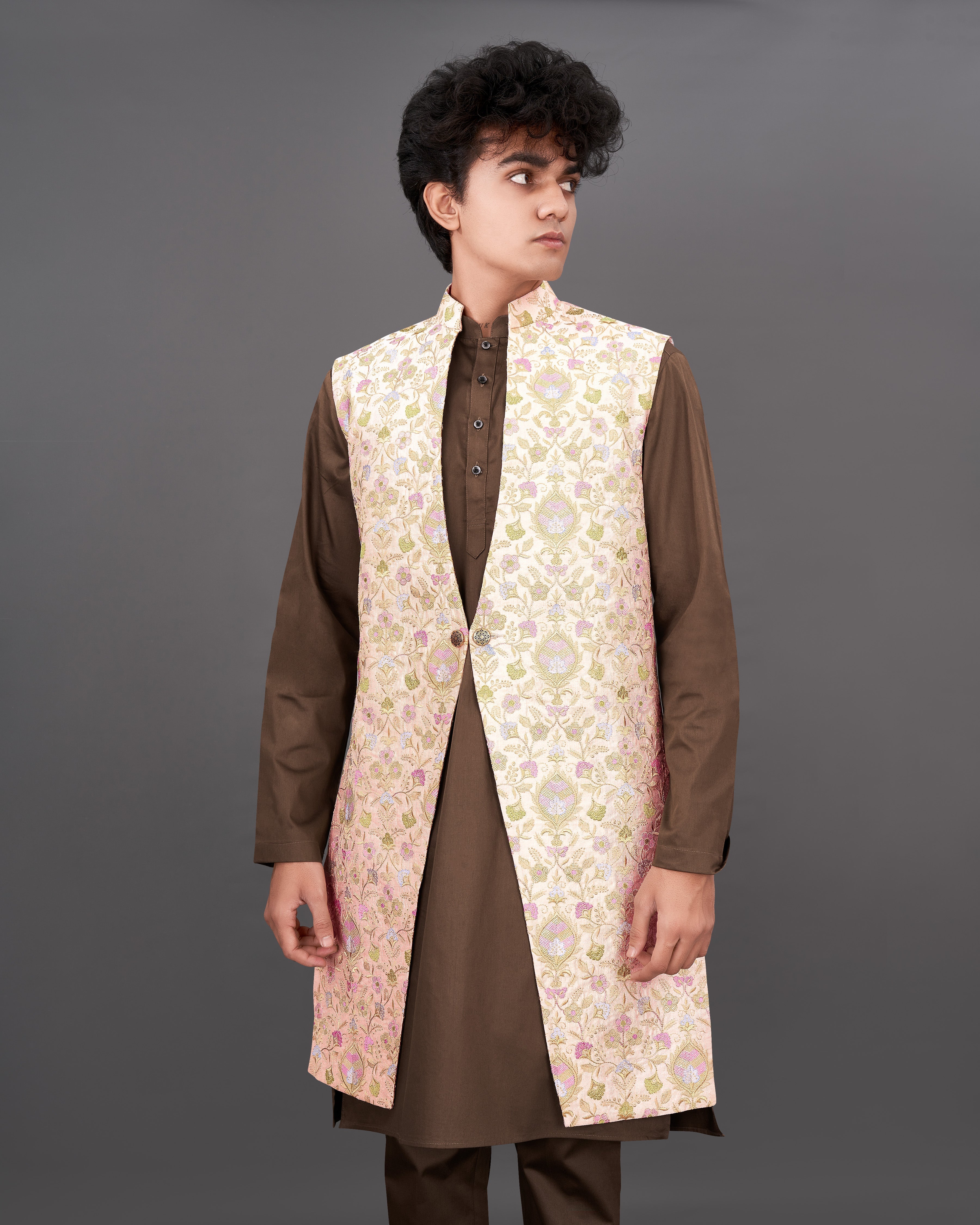 Mandys Peach Embroidered Sleeveless Indo-Western with Kurta and Pants Set SH038-SRW28-36, SH038-SRW28-38, SH038-SRW28-40, SH038-SRW28-42, SH038-SRW28-44, SH038-SRW28-46, SH038-SRW28-48, SH038-SRW28-50, SH038-SRW28-52, SH038-SRW28-54, SH038-SRW28-56, SH038-SRW28-58, SH038-SRW28-60