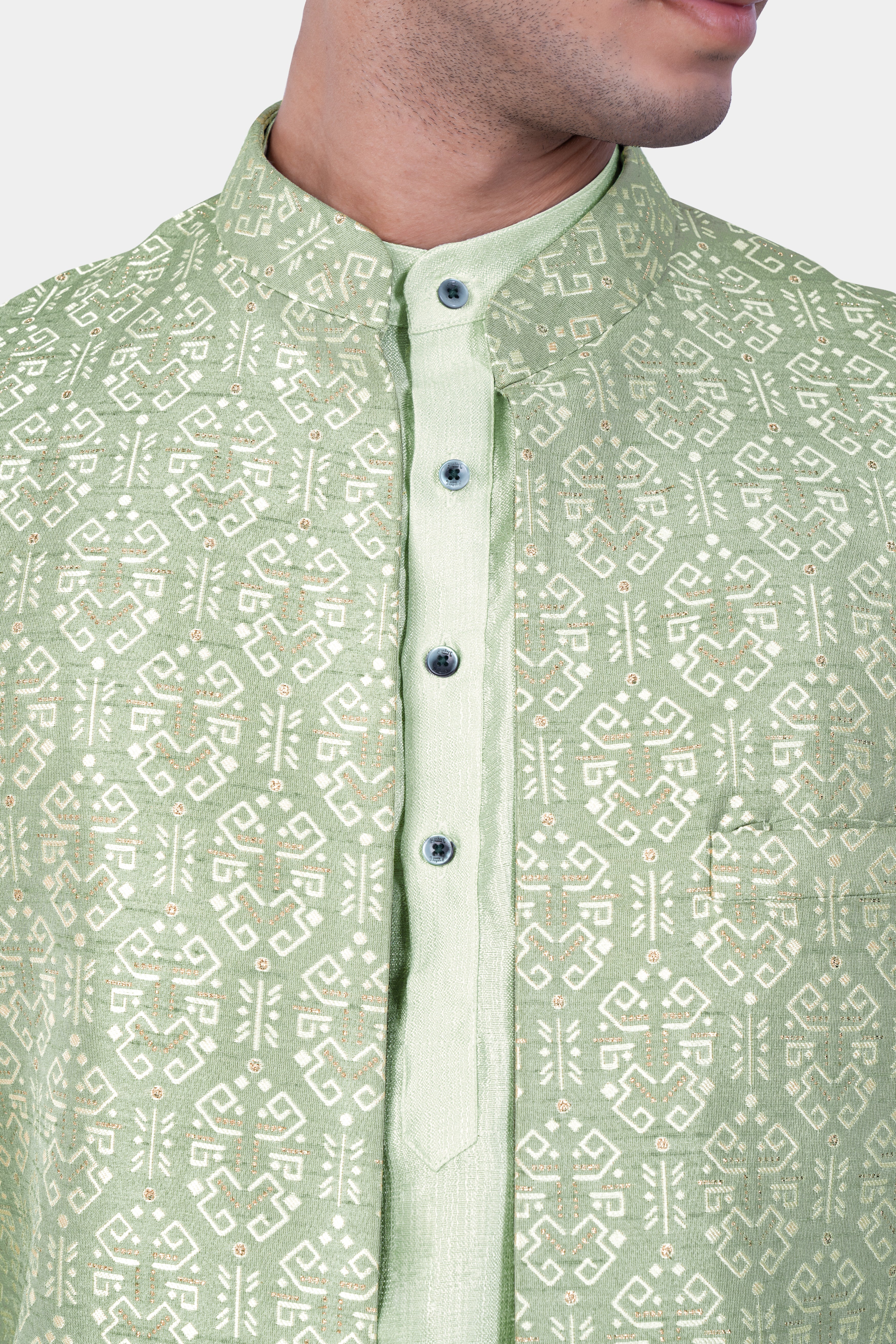 Norway Green Jacquard Weave Indo-Western Set