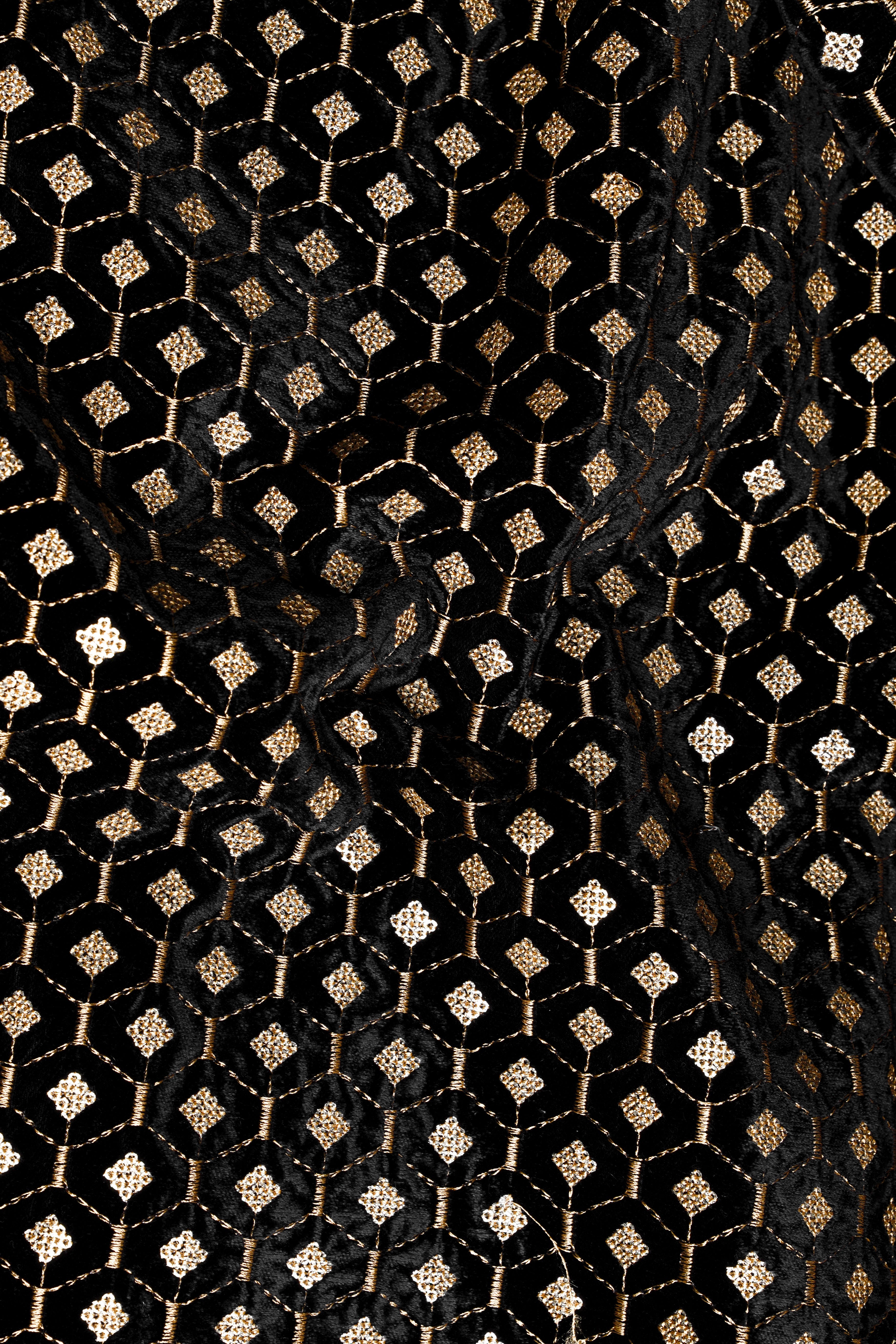 Jade Black and Fawn Brown Geometric Pattern Thread and Sequin Embroidered Indo-Western