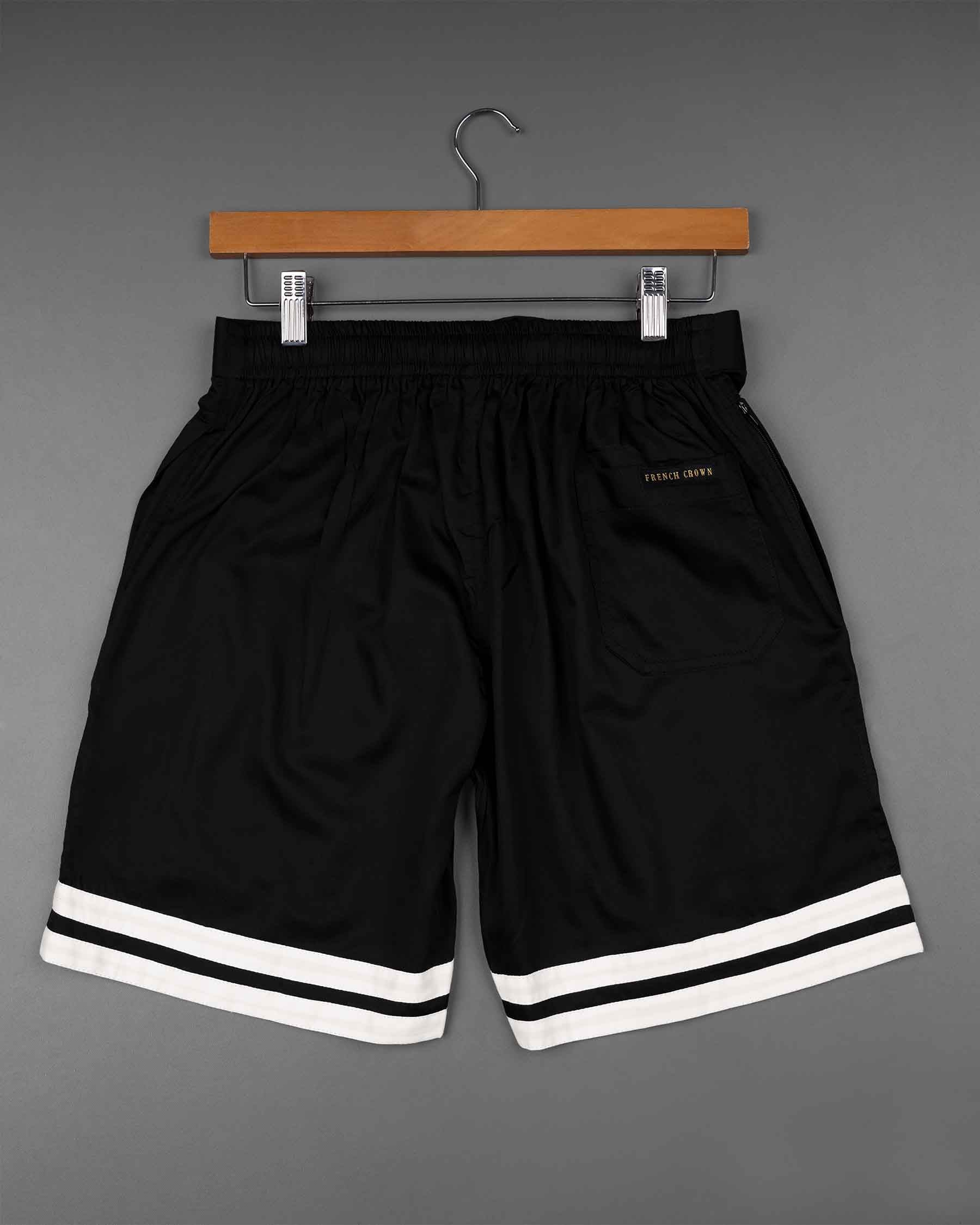 Jade Black and Bright White Contrast horizontal Striped Super Soft Premium Cotton Designer Shorts SR148-28, SR148-30, SR148-32, SR148-34, SR148-36, SR148-38, SR148-40, SR148-42, SR148-44